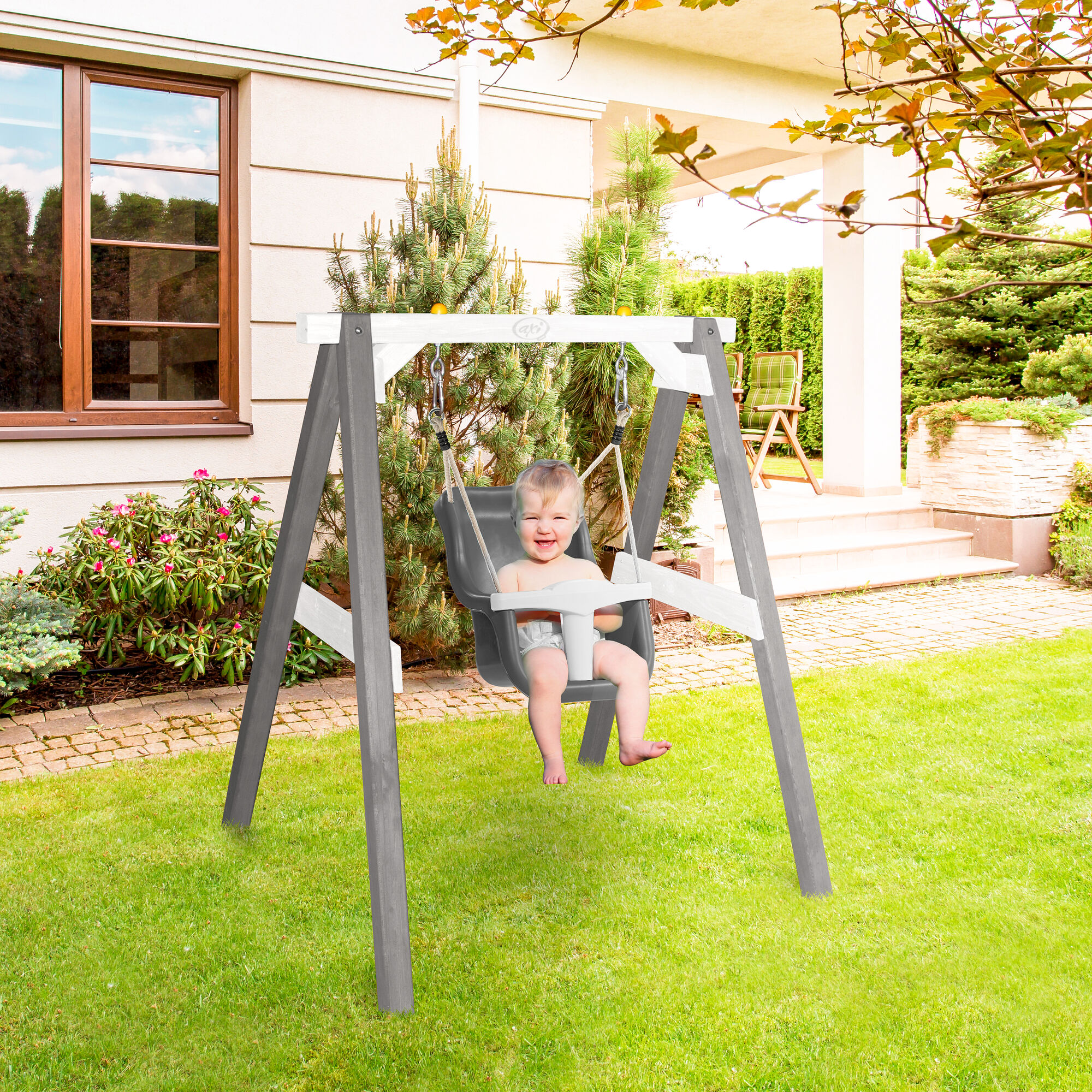 AXI Baby Schommel Grijs/wit met zitje Grijs/wit