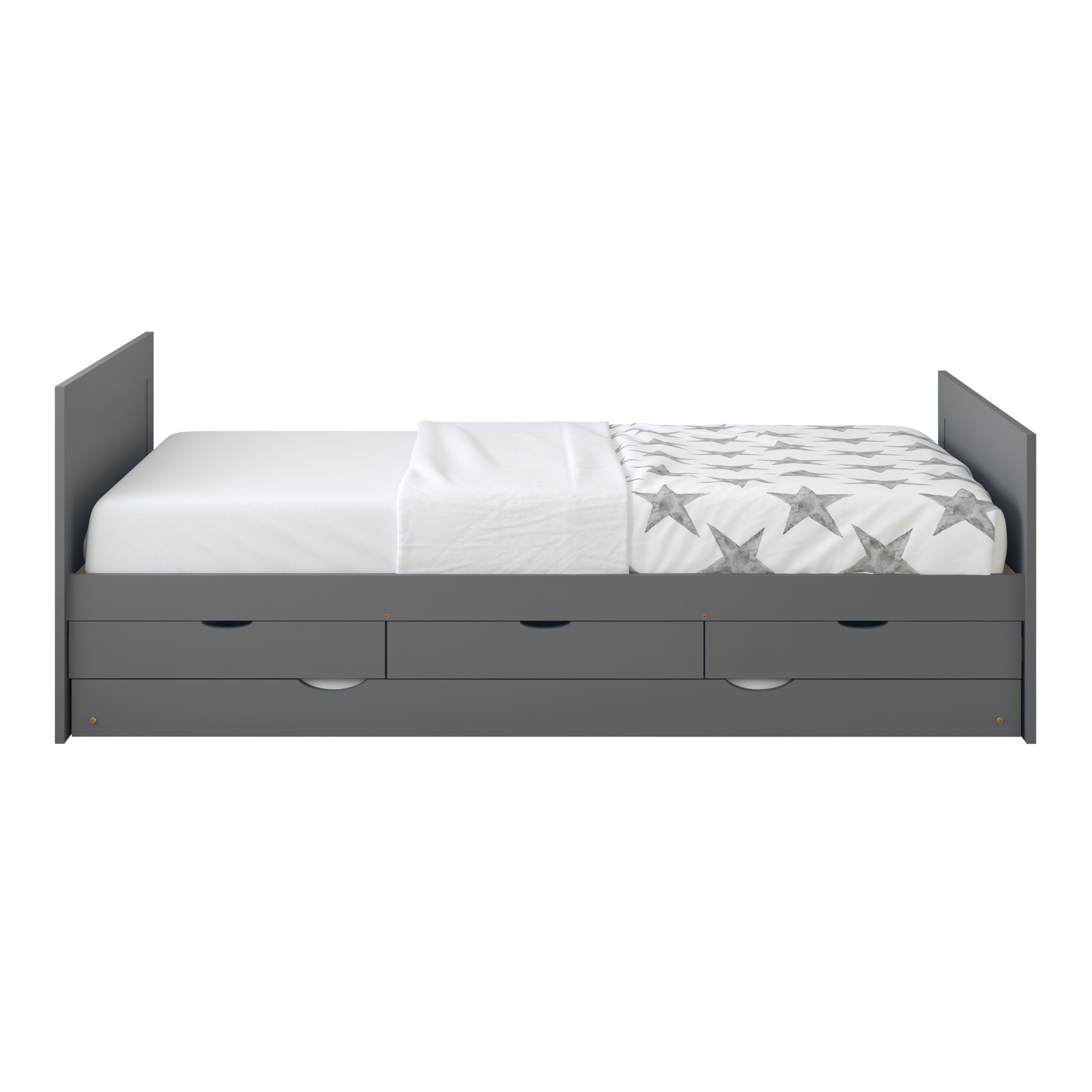 Sunny Eli Kids Bed with Trundle and 3 Storage Drawers Grey – Without Mattress