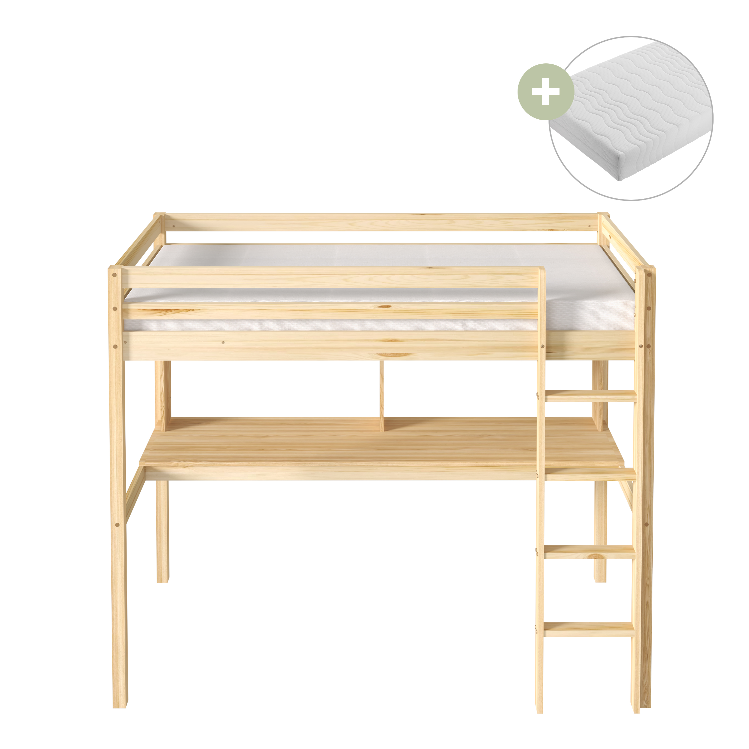 Sunny Sil Loft Bed with Desk Natural – With Mattress