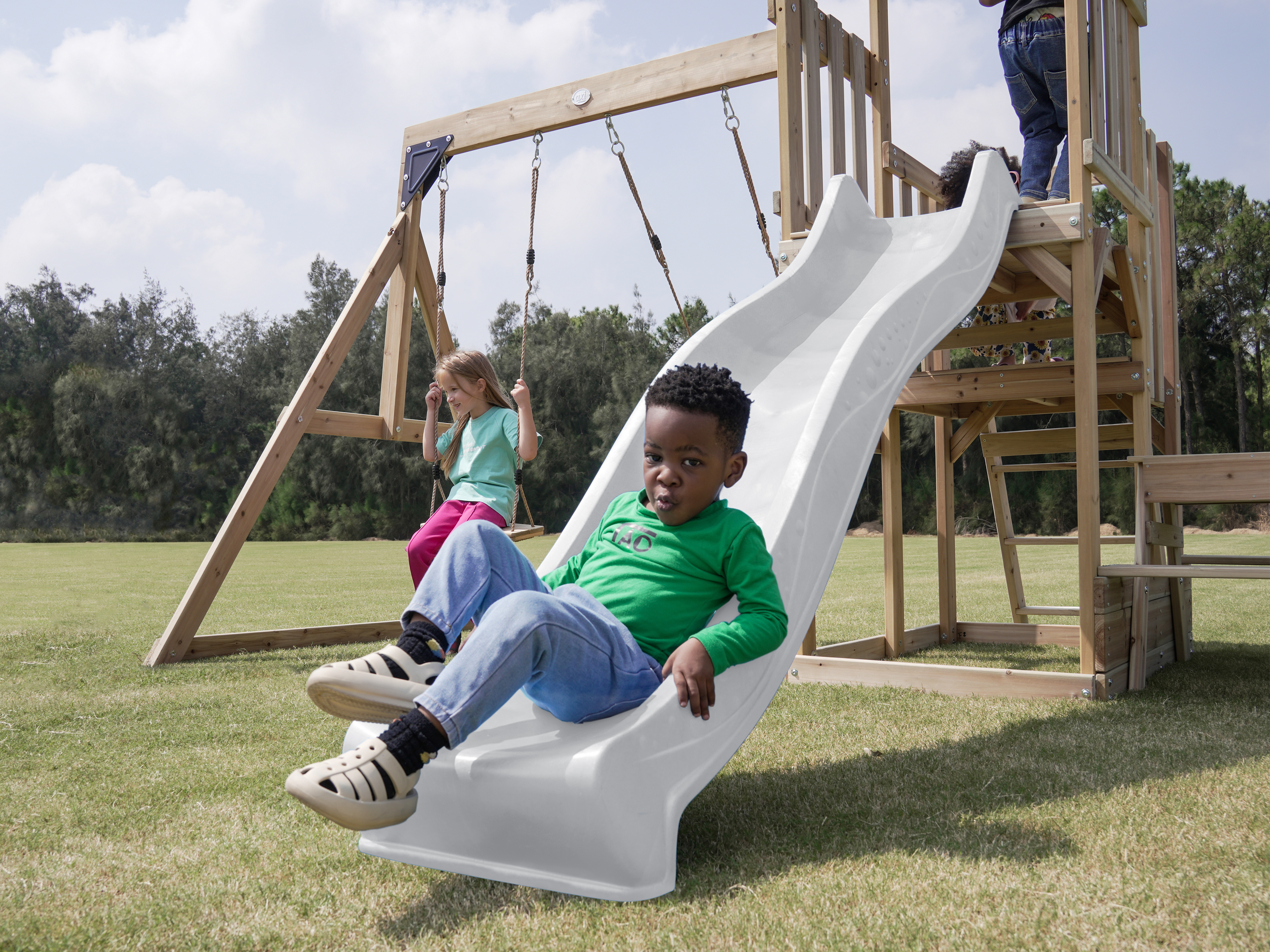 AXI Mette Playground with Double Swing Brown - White Slide 