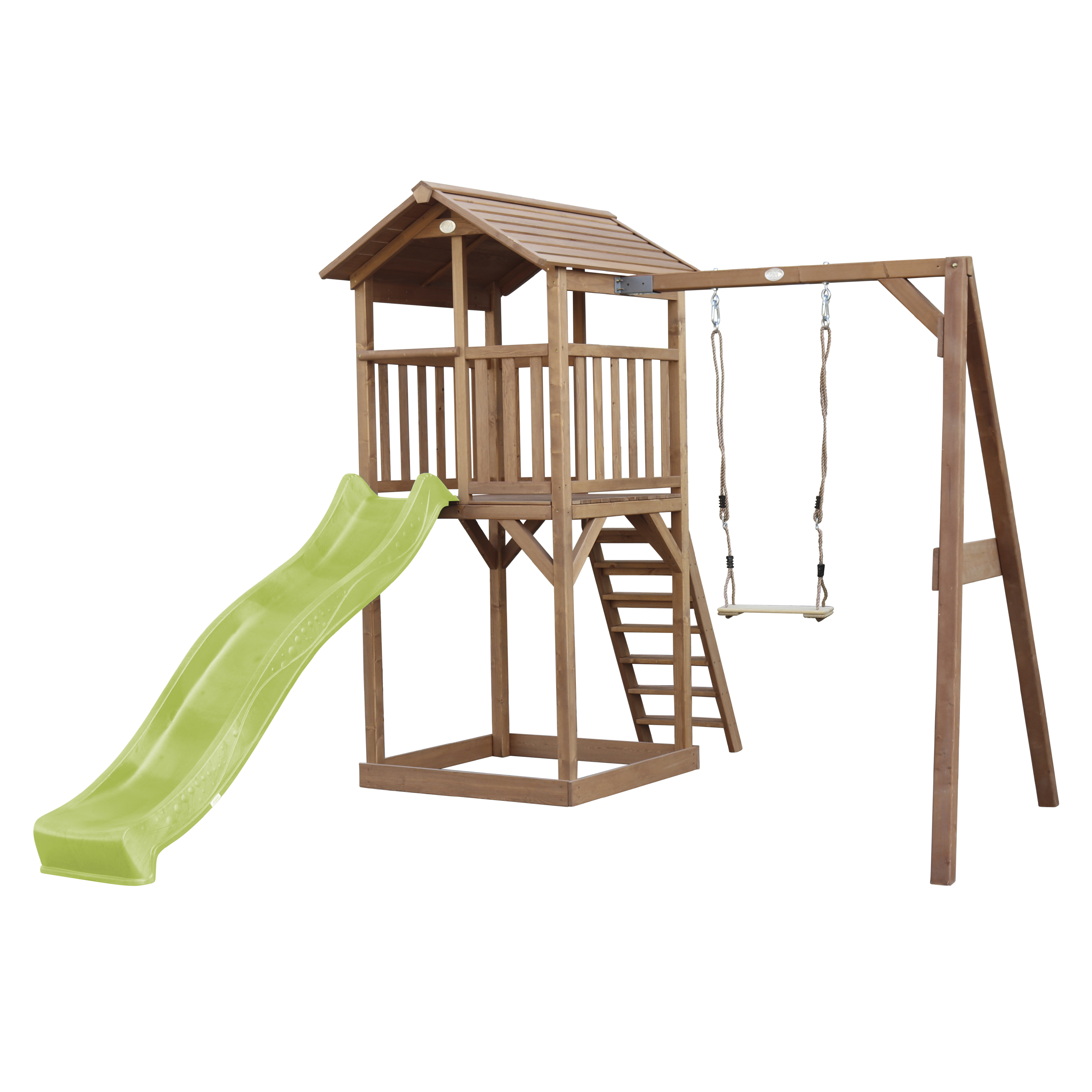 AXI Beach Tower with Single Swing Set Brown - Lime Green Slide