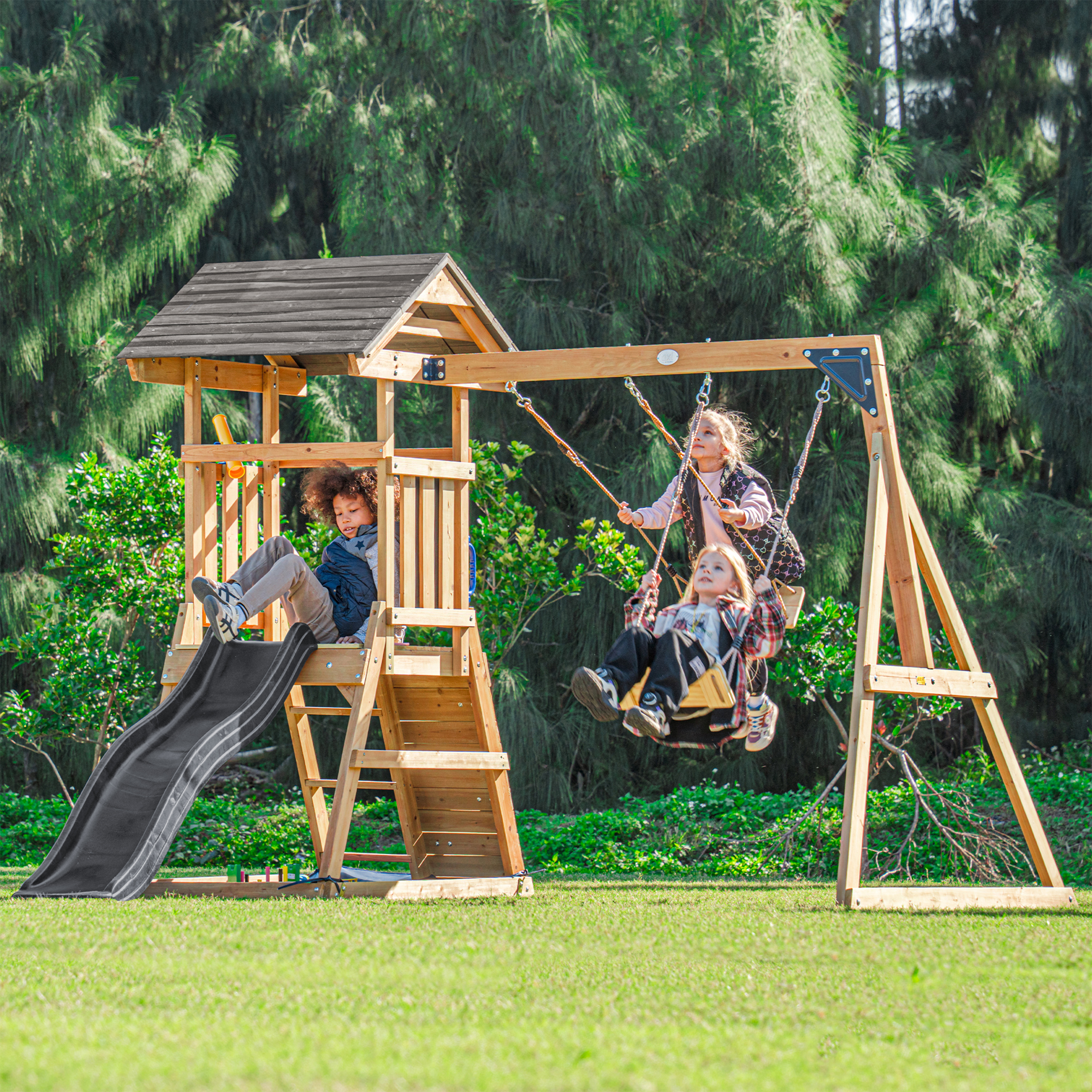 AXI Mia Climbing Frame with Double Swing Set – Grey Slide-8720365065811 AXI Mia Climbing Frame with Double Swing Set – Grey Slide