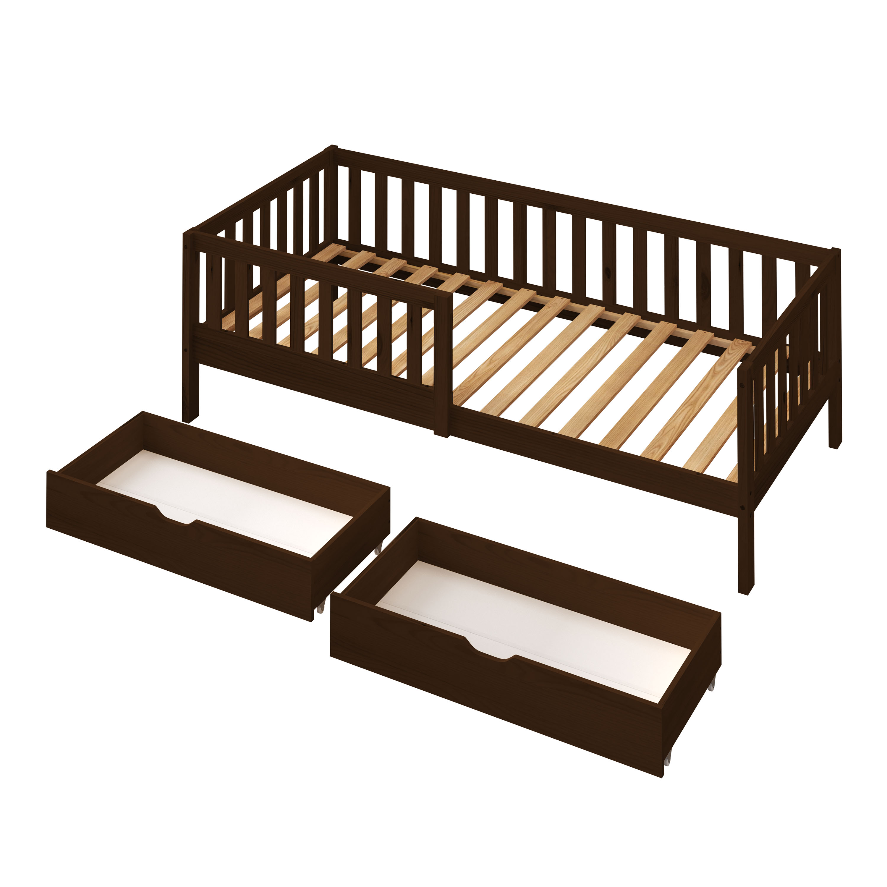 Sunny Isa Kids Bed with 2 Storage Drawers and Guardrail Brown – Without Mattress