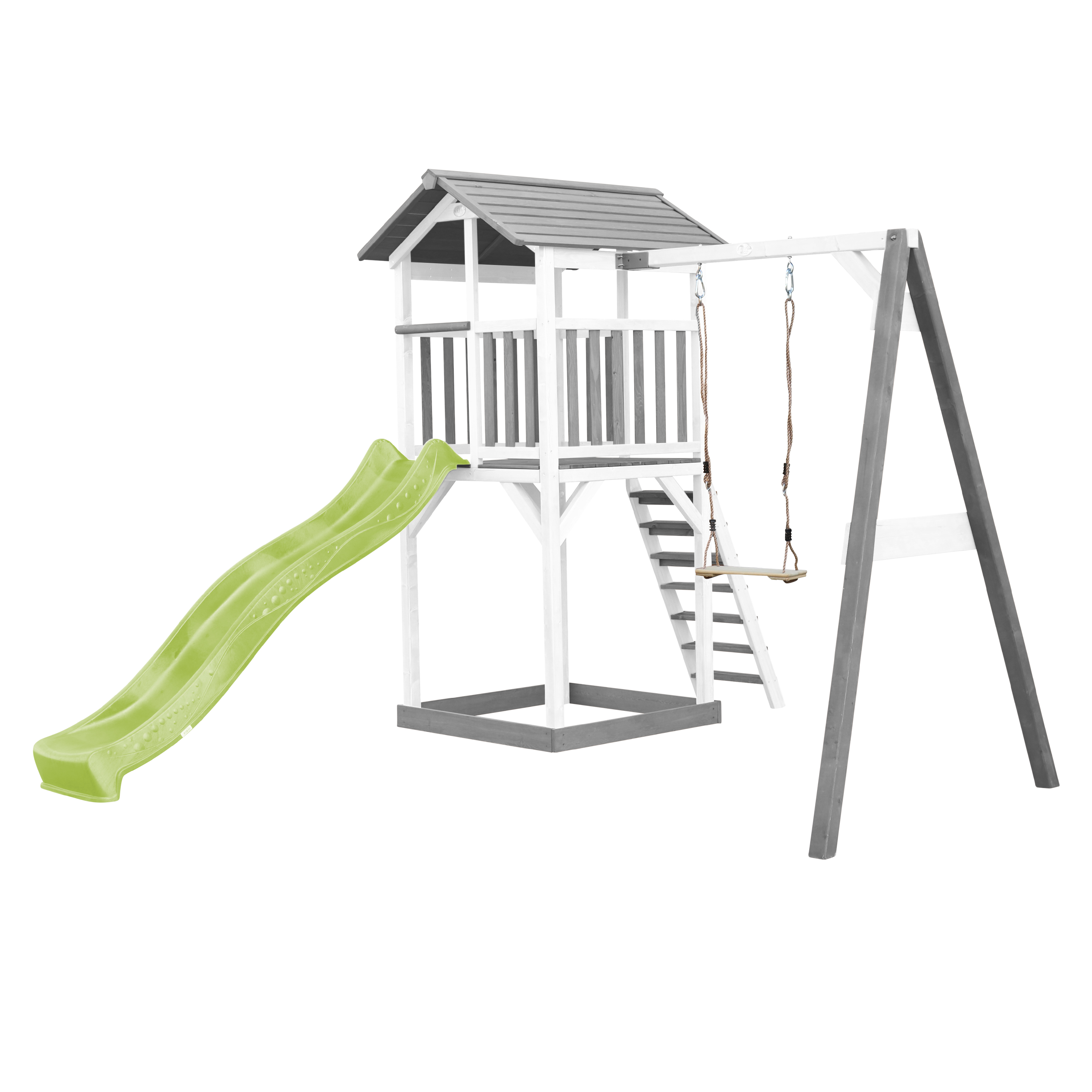 AXI Beach Tower with Single Swing Set Grey/White - Lime Green Slide