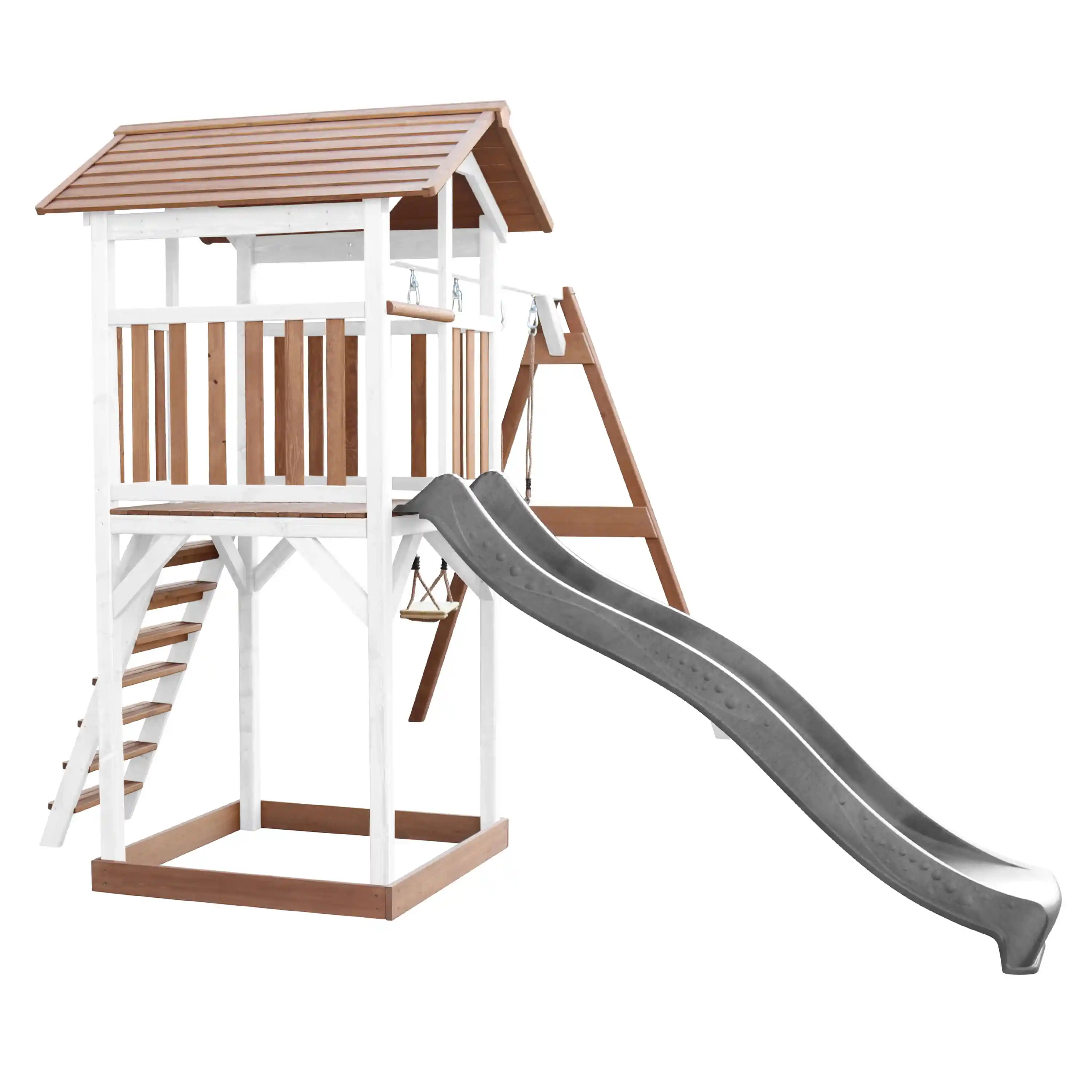 AXI Beach Tower Speeltoren met Dubbele Schommel Bruin/wit - Grijze Glijbaan