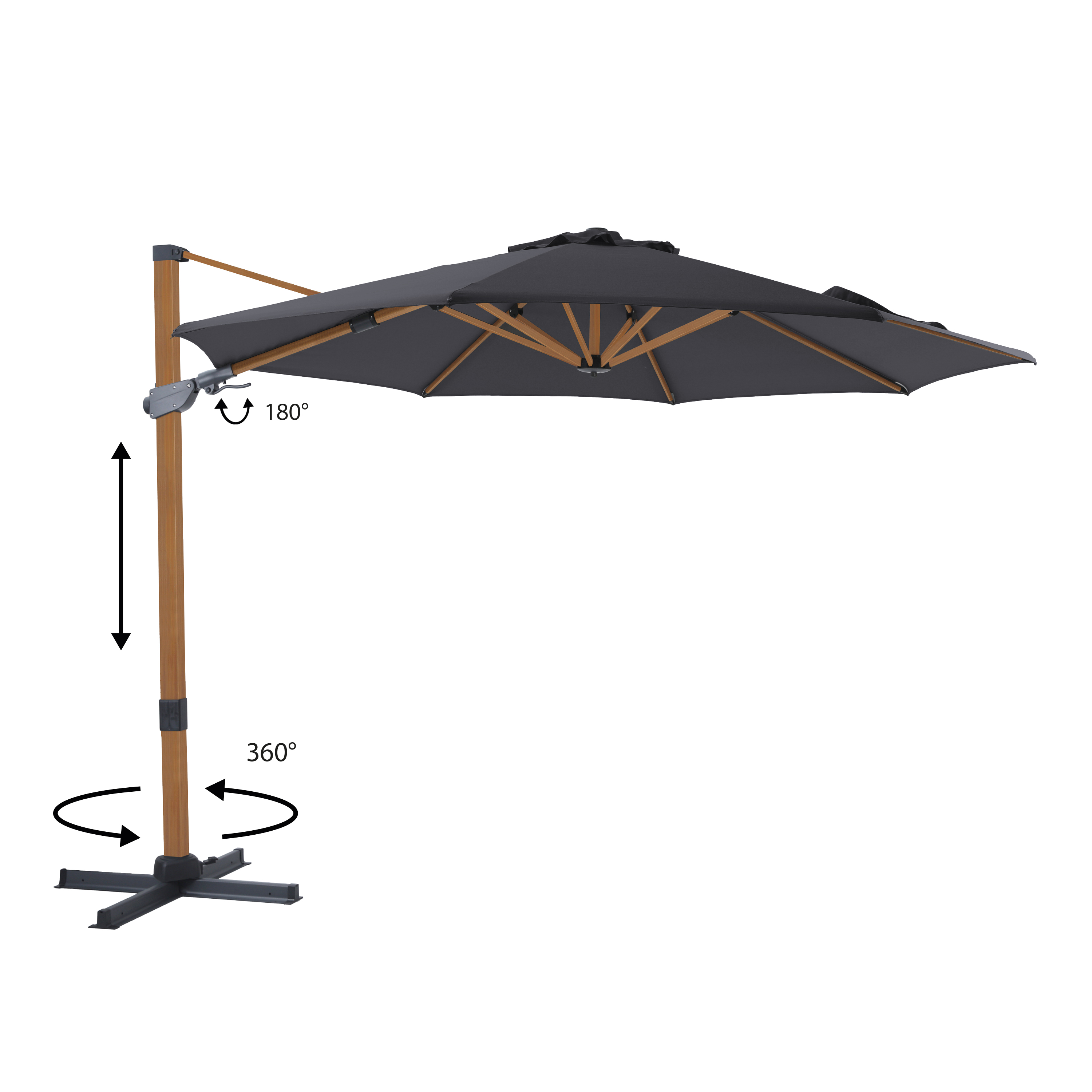 AXI Cyrus Premium Ampelschirm Ø 300cm Holzoptik/grau