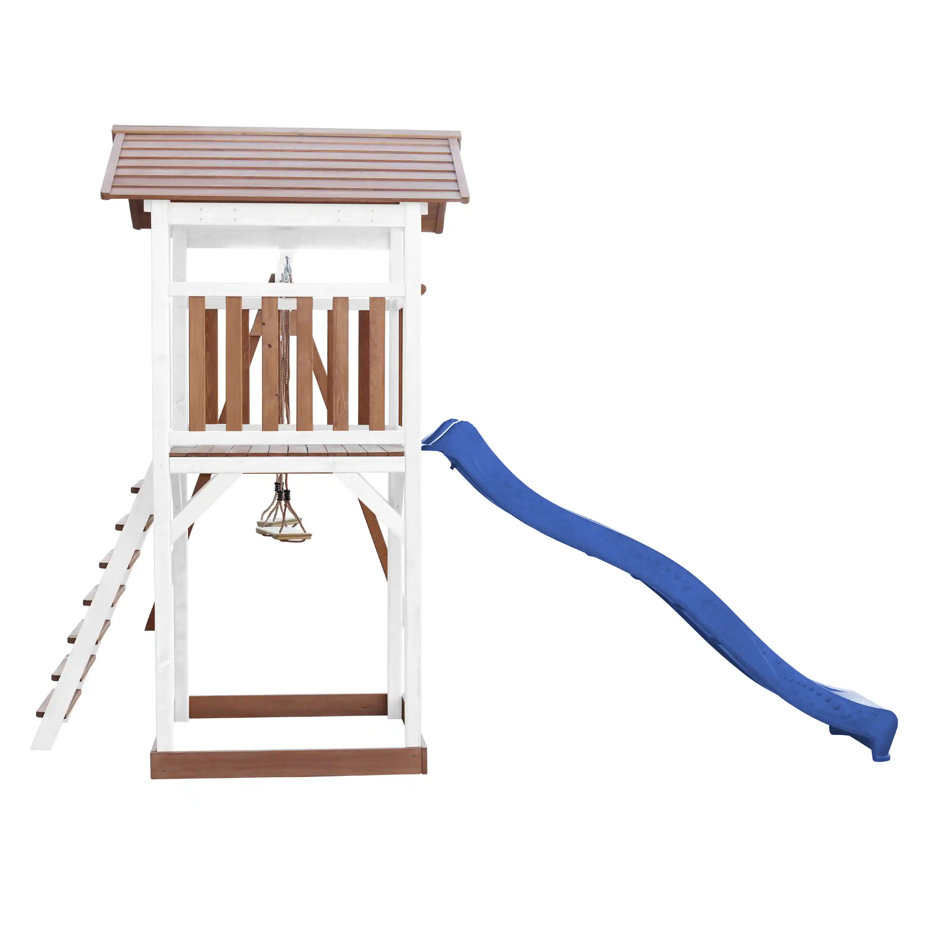 AXI Beach Tower Speeltoren met Dubbele Schommel Bruin/wit - Blauwe Glijbaan
