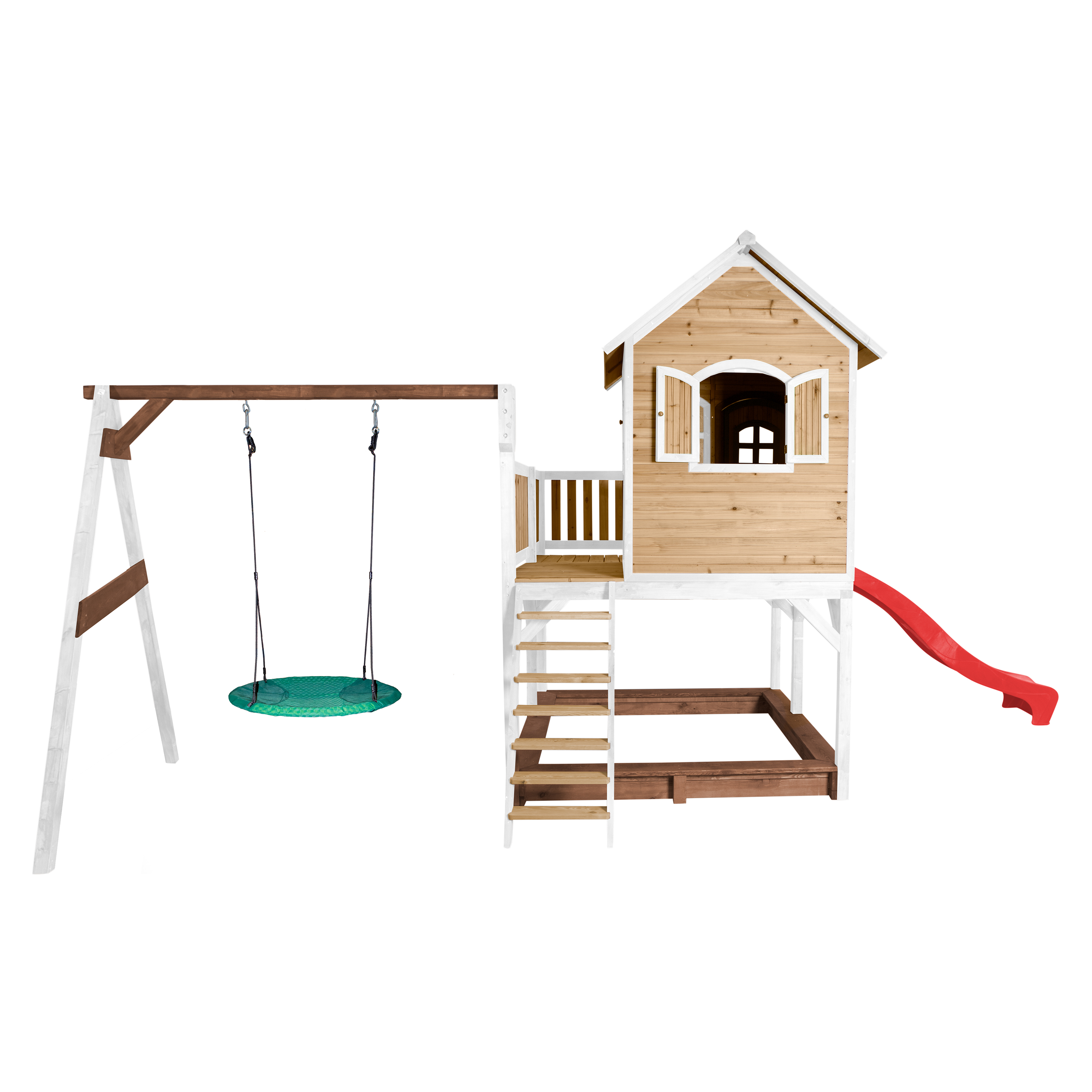 AXI Liam Playhouse with Summer Nest Swing Set Brown/White - Red Slide