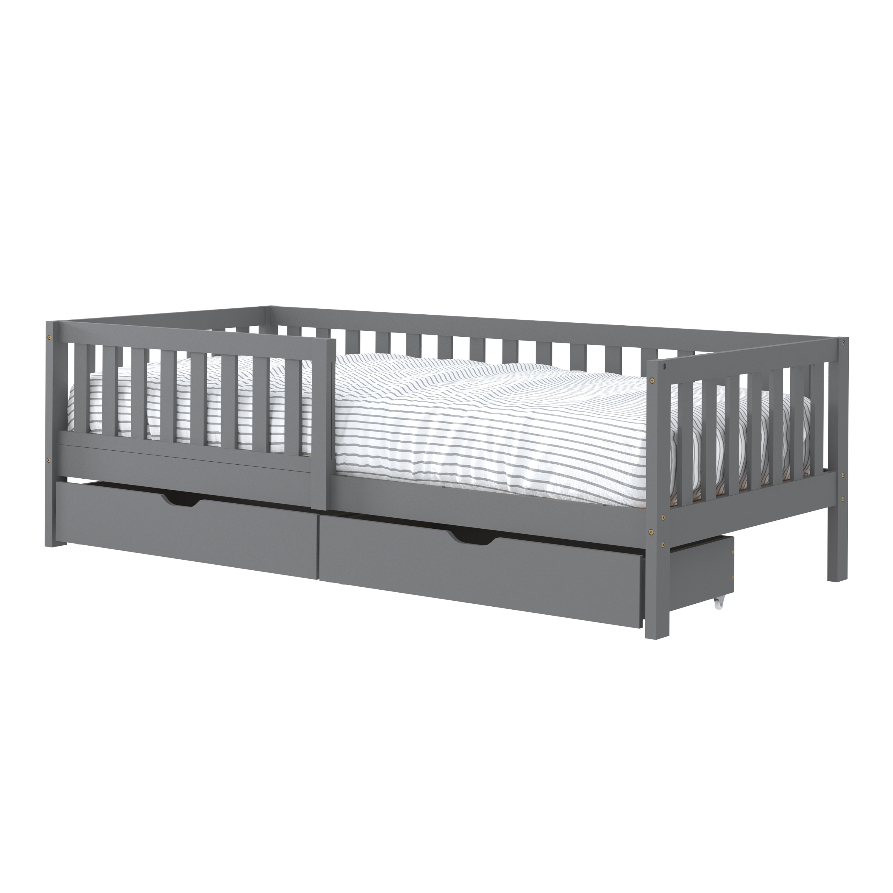 Sunny Isa Kids Bed with 2 Storage Drawers and Guardrail Grey – Without Mattress-8720365068560 Sunny Isa Kids Bed with 2 Storage Drawers and Guardrail Grey – Without Mattress