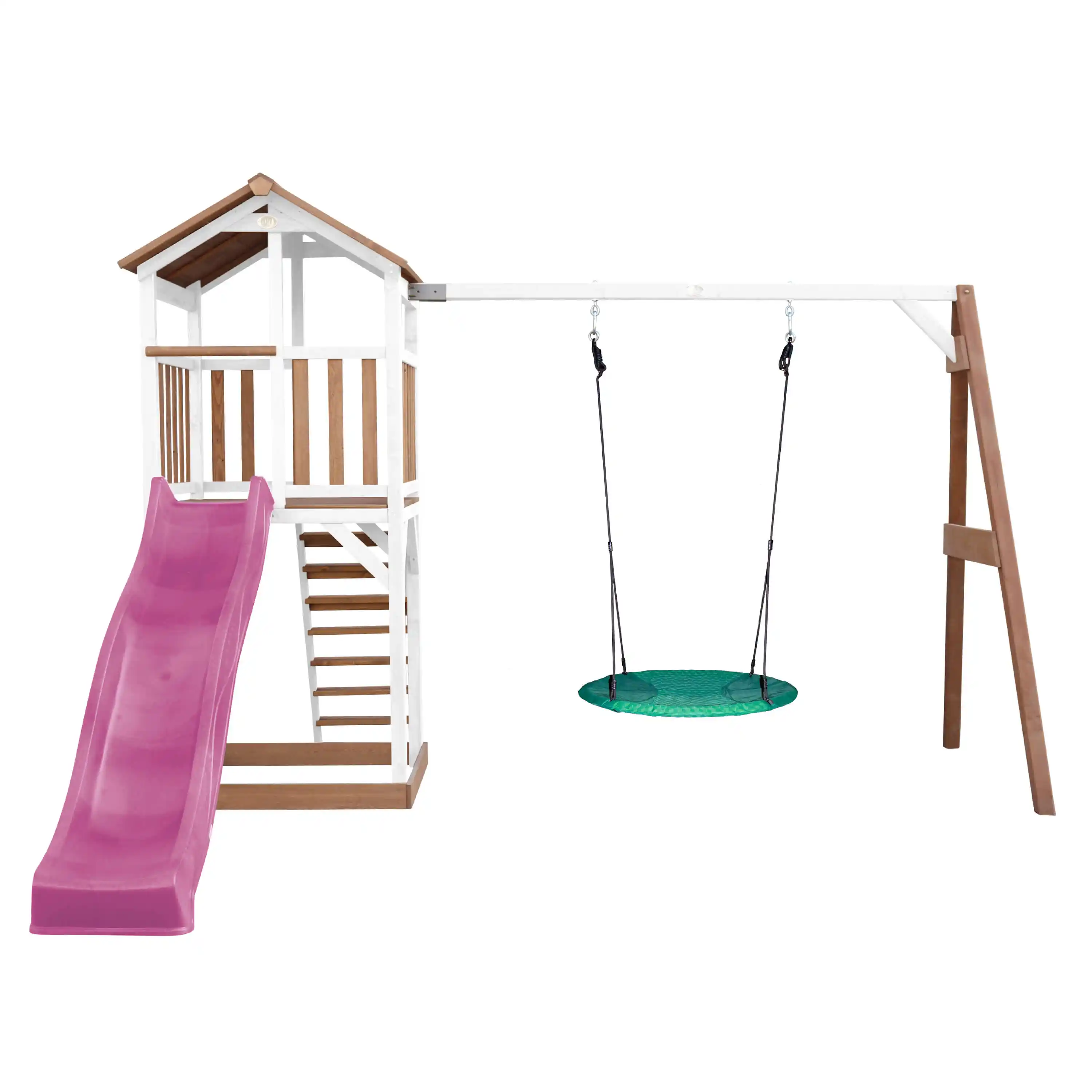 AXI Beach Tower Speeltoren met Summer Nestschommel Bruin/wit - Paarse Glijbaan