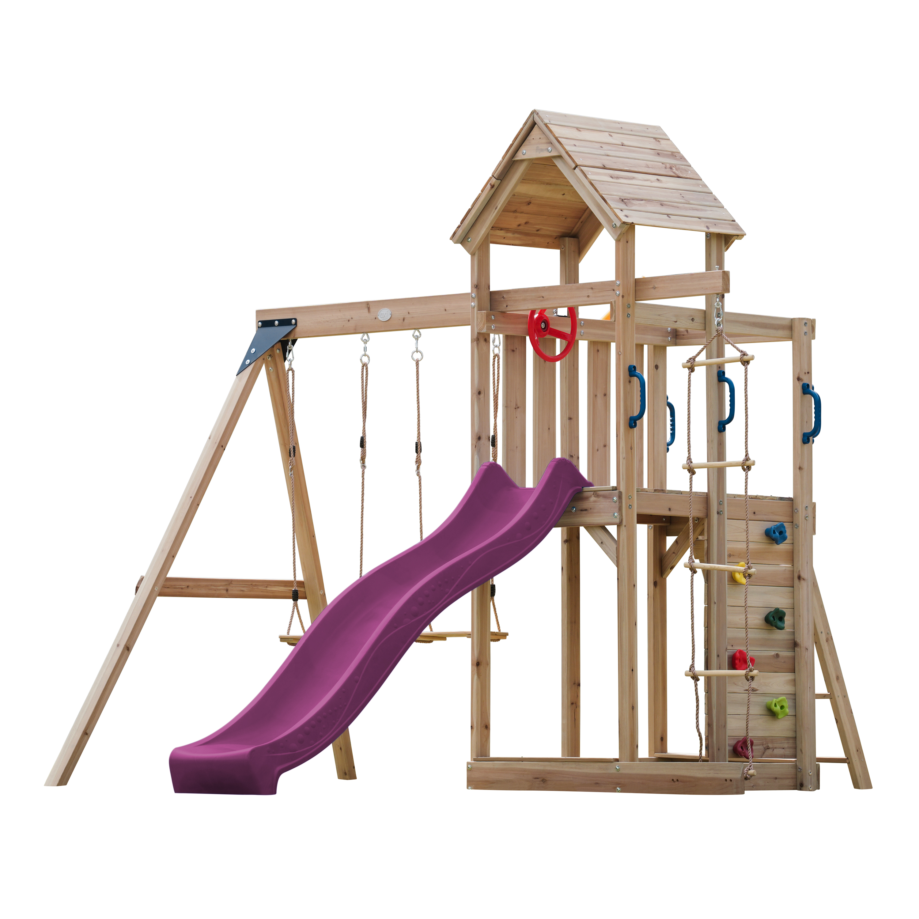 AXI Moos Climbing Frame with Double Swing Set - Purple Slide