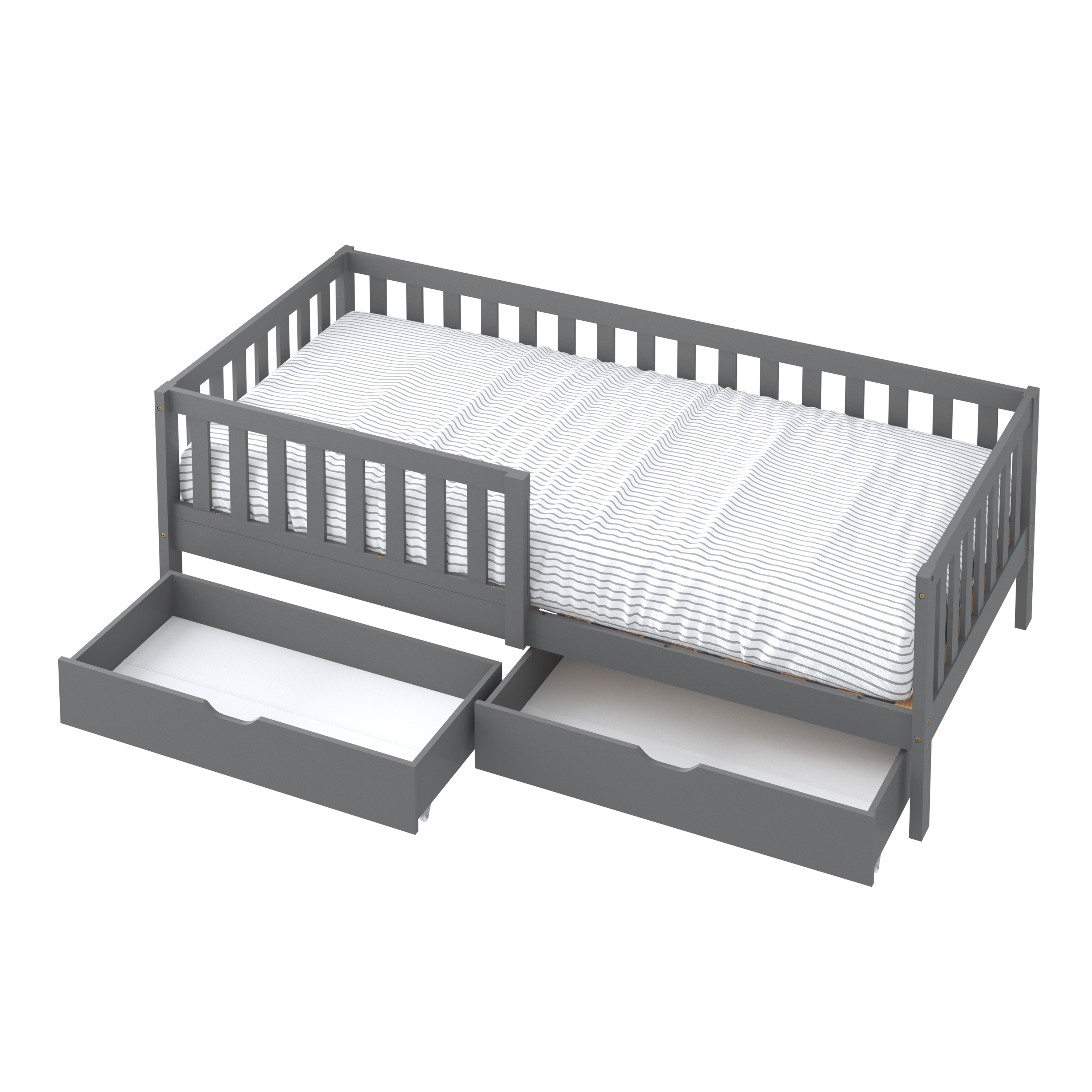 Sunny Isa Kids Bed with 2 Storage Drawers and Guardrail Grey – Without Mattress-8720365068560 Sunny Isa Kids Bed with 2 Storage Drawers and Guardrail Grey – Without Mattress