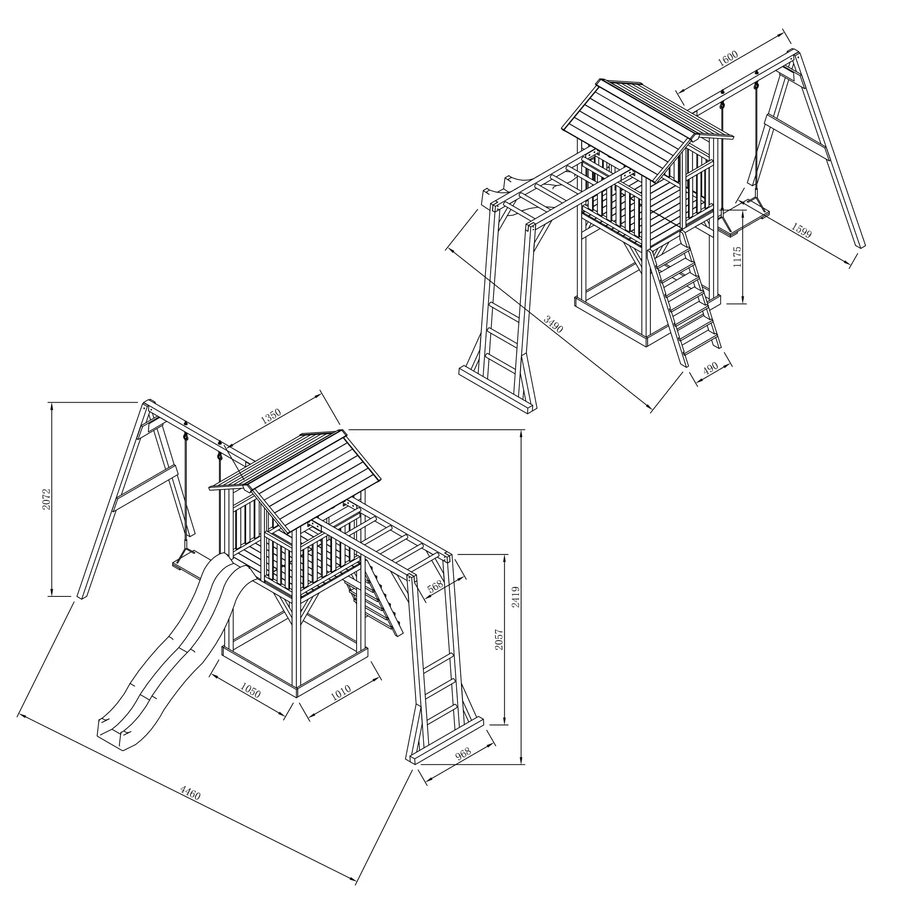 AXI Beach Tower Speeltoren met Klimrek en Enkele Schommel Grijs/wit - Grijze Glijbaan