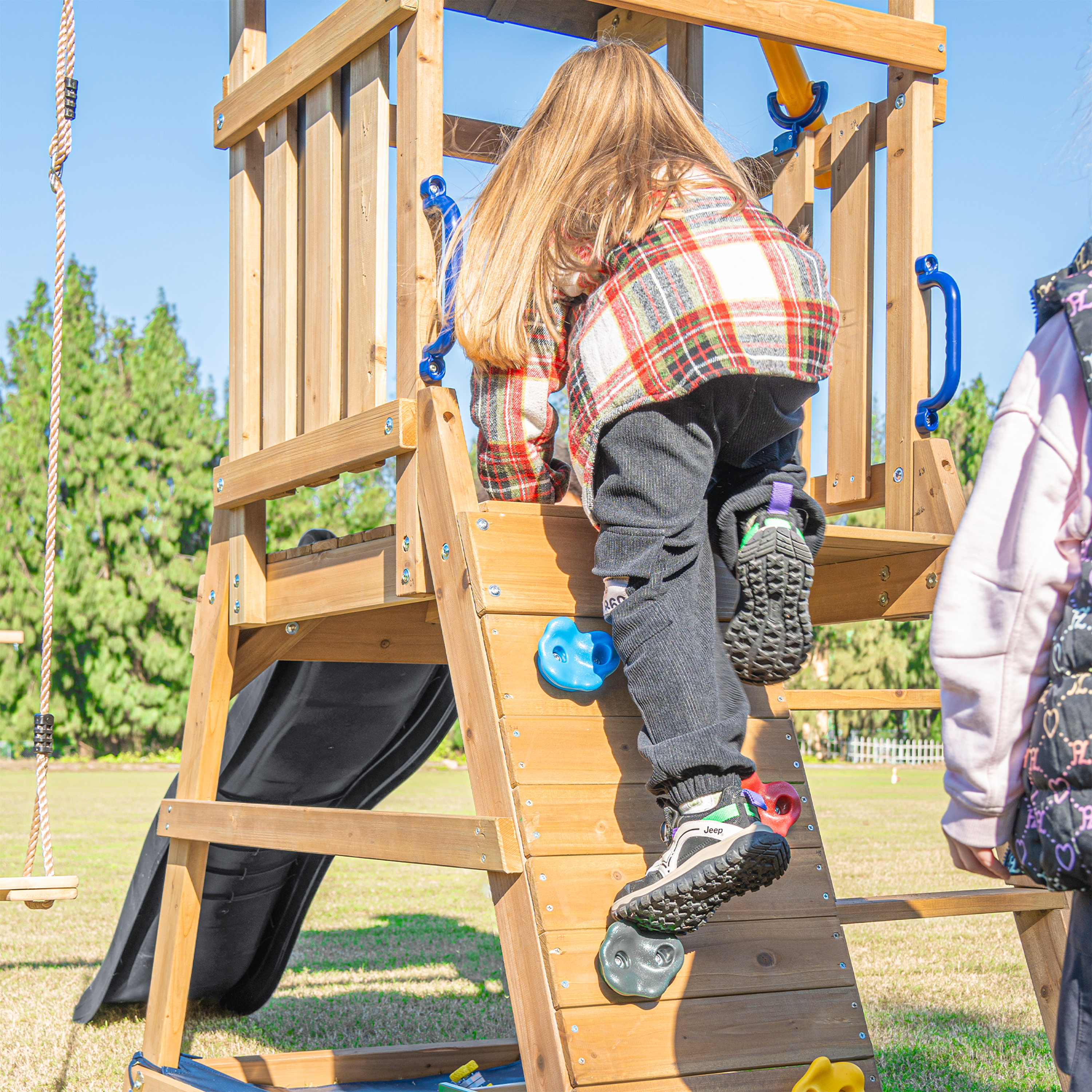 AXI Mia Climbing Frame with Double Swing Set – Grey Slide