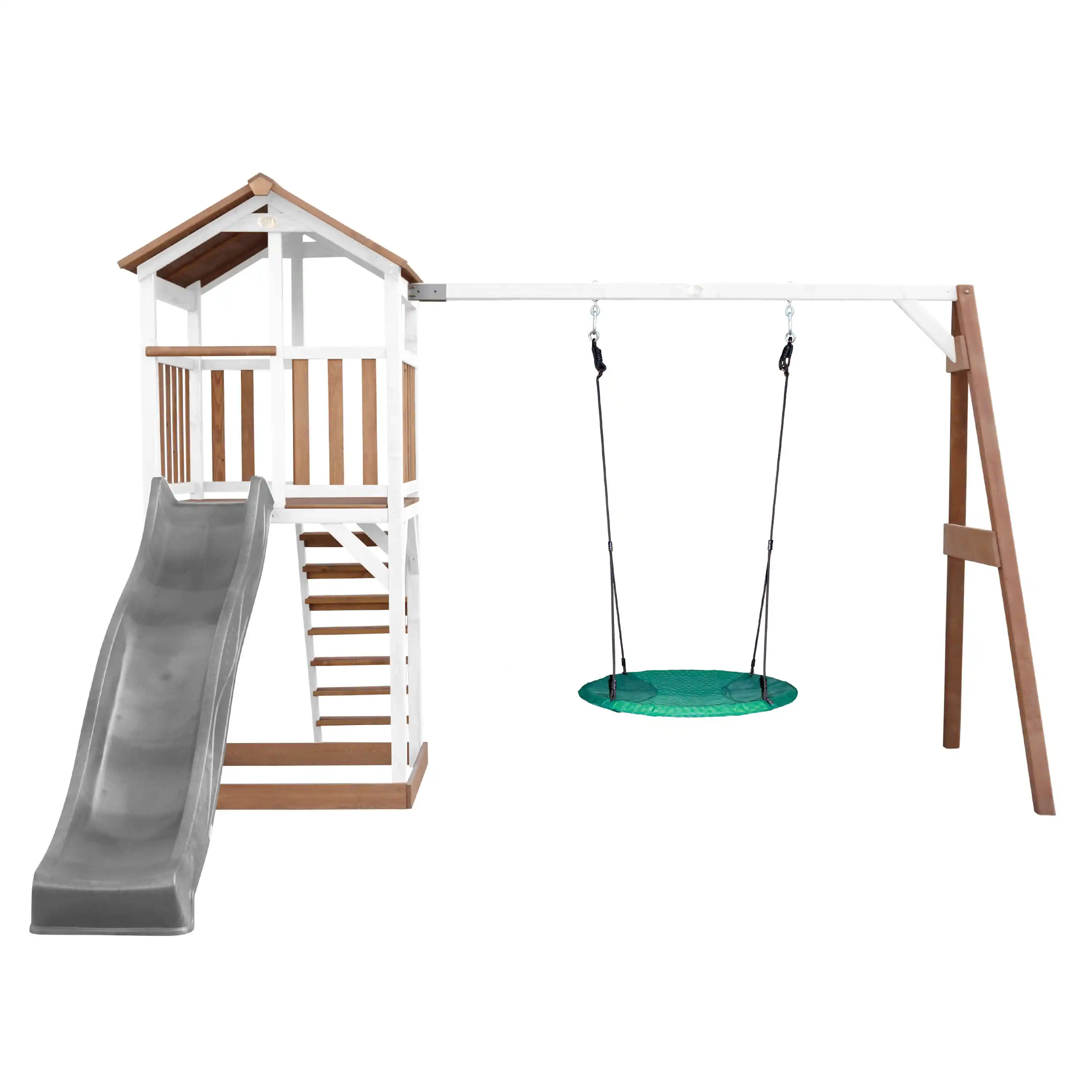 AXI Beach Tower Speeltoren met Summer Nestschommel Bruin/wit - Grijze Glijbaan