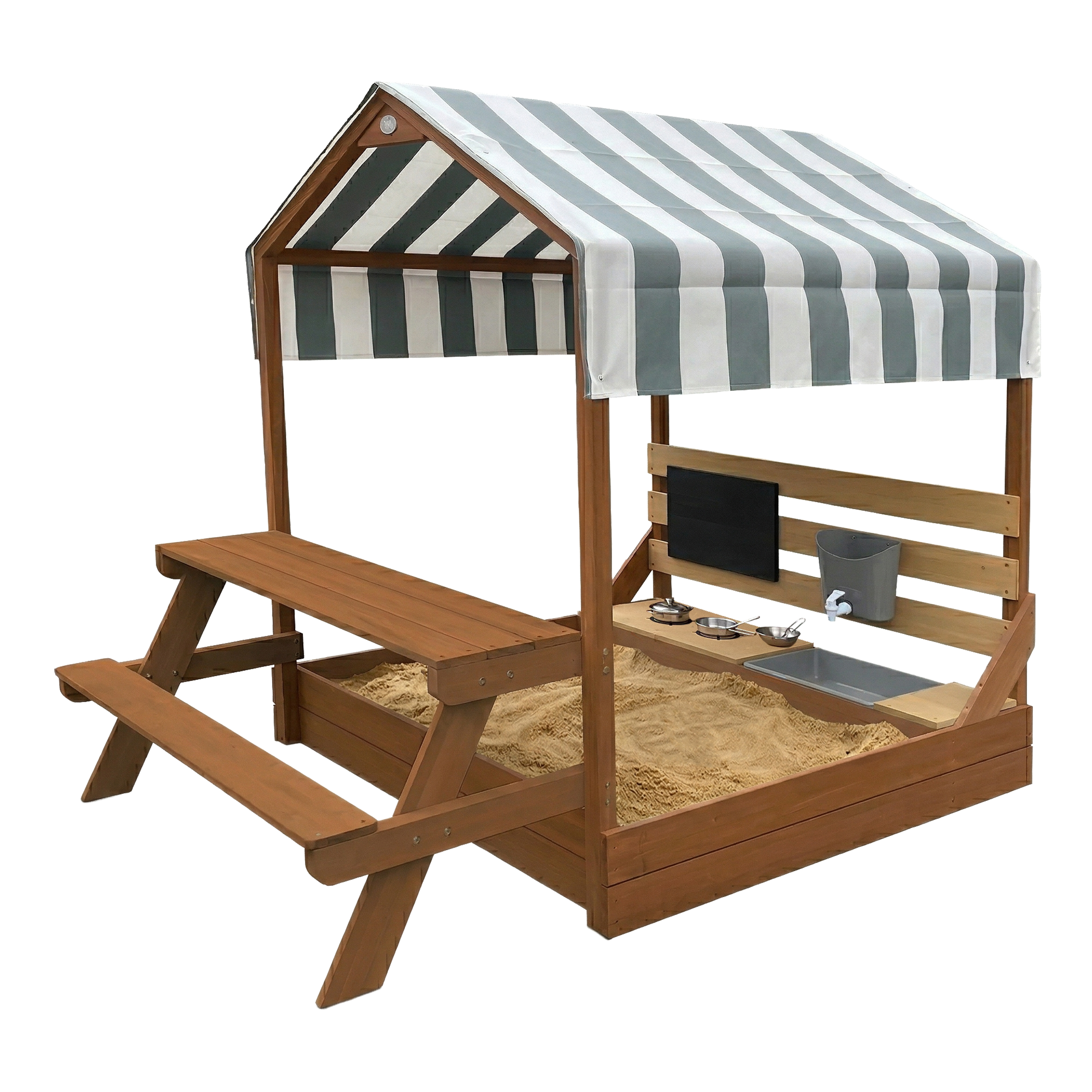 AXI Bo Sandbox & Playhouse with Play Kitchen and Picnic Table - 159 x 105 cm - Brown