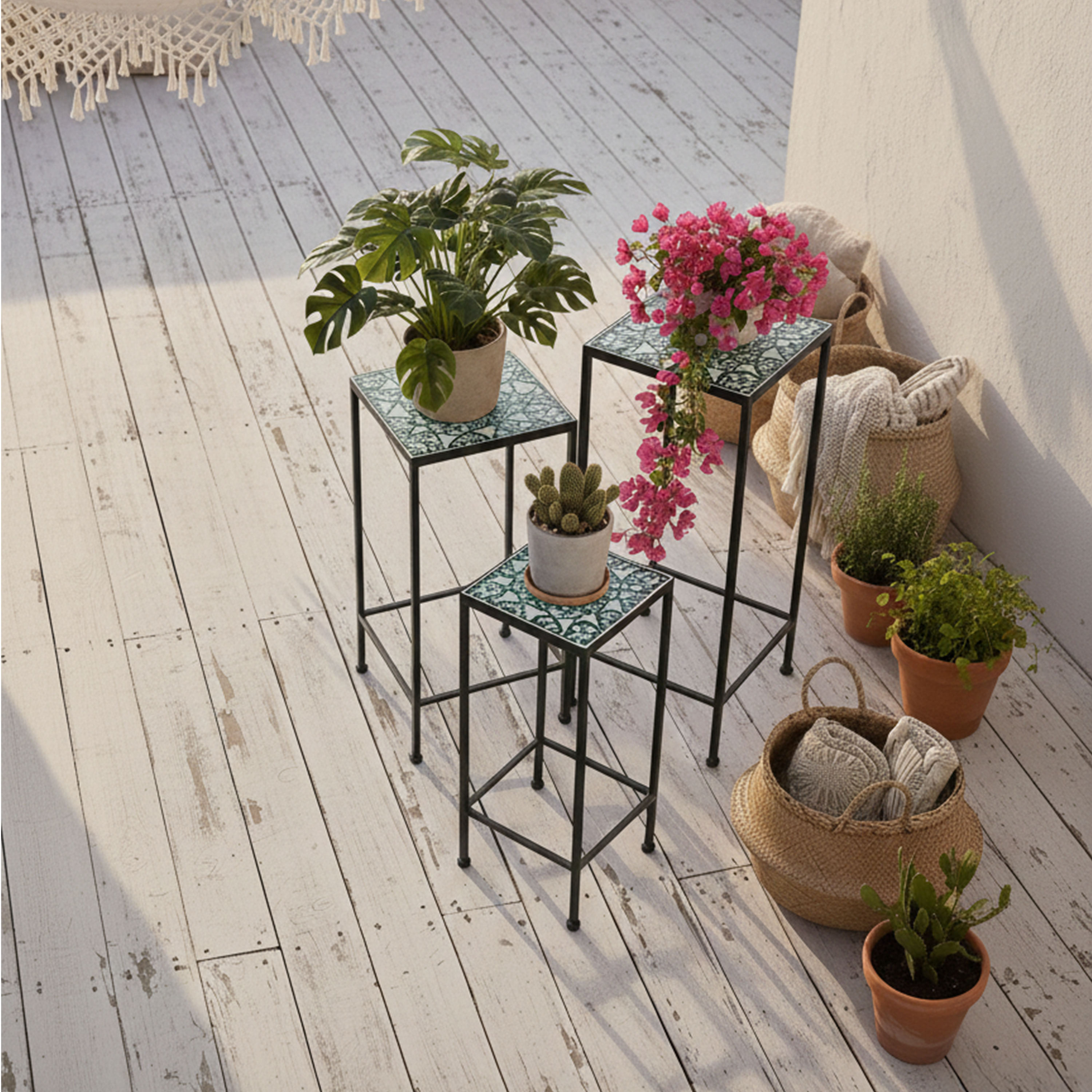 AXI Eline Mosaic Plant Table Square Multicolor – Set of 3