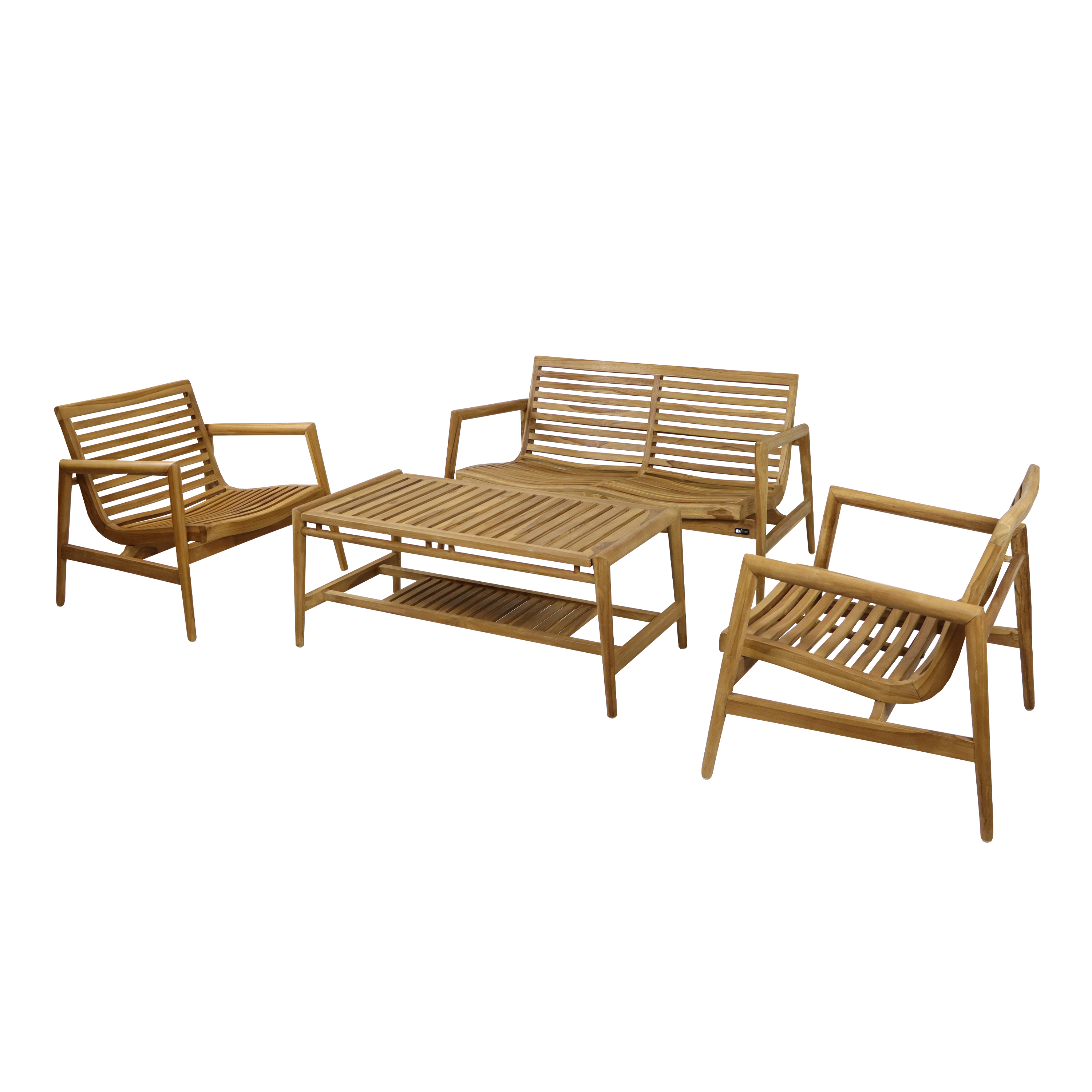 AXI June Lounge Set 4-piece with bench. table & 2 chairs - Teak/Cream