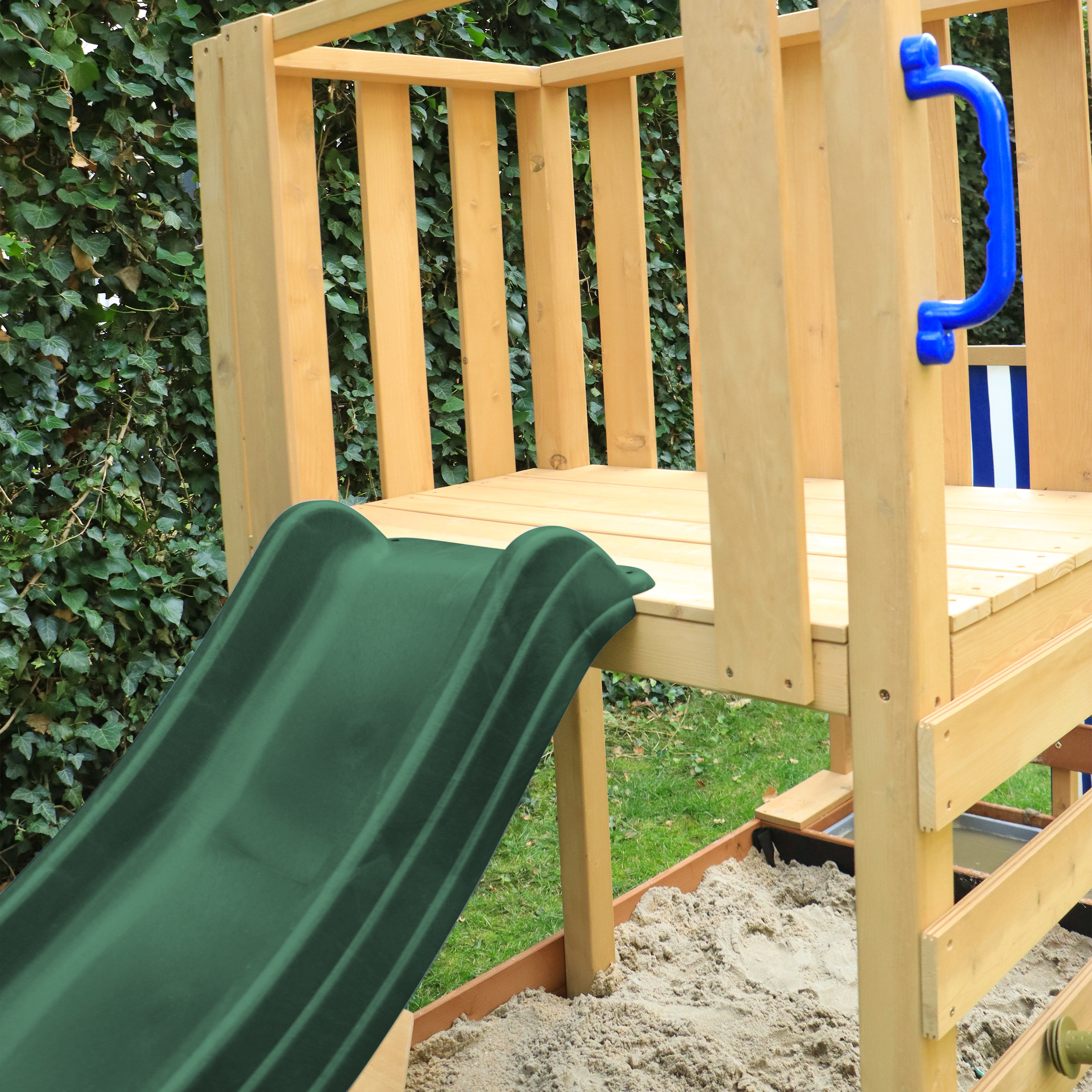 AXI Vicky Climbing Frame with Sandbox, Play Kitchen & Chalkboard – Green Slide