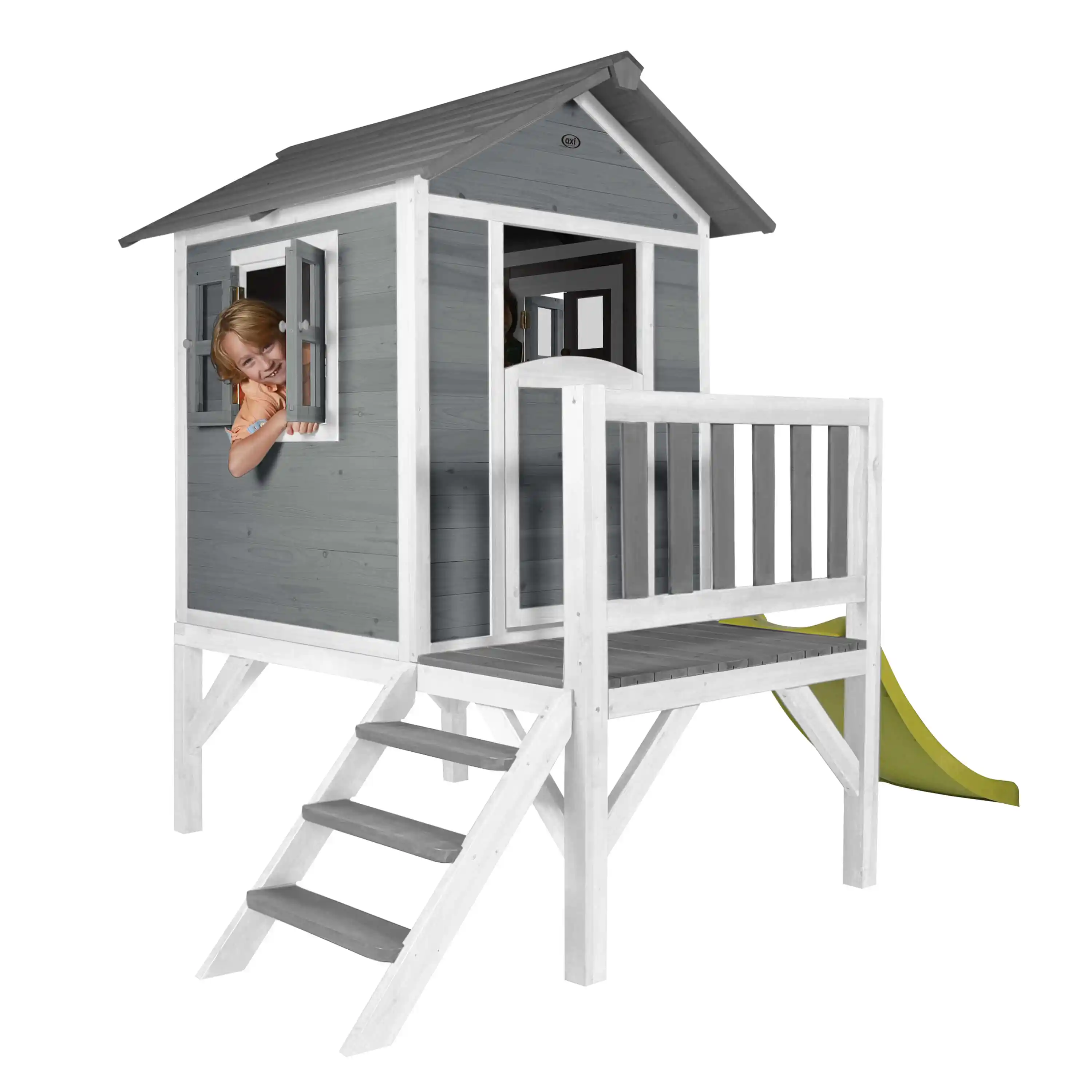 AXI Lodge XL Speelhuis Cool Grijs - Limoen groene Glijbaan