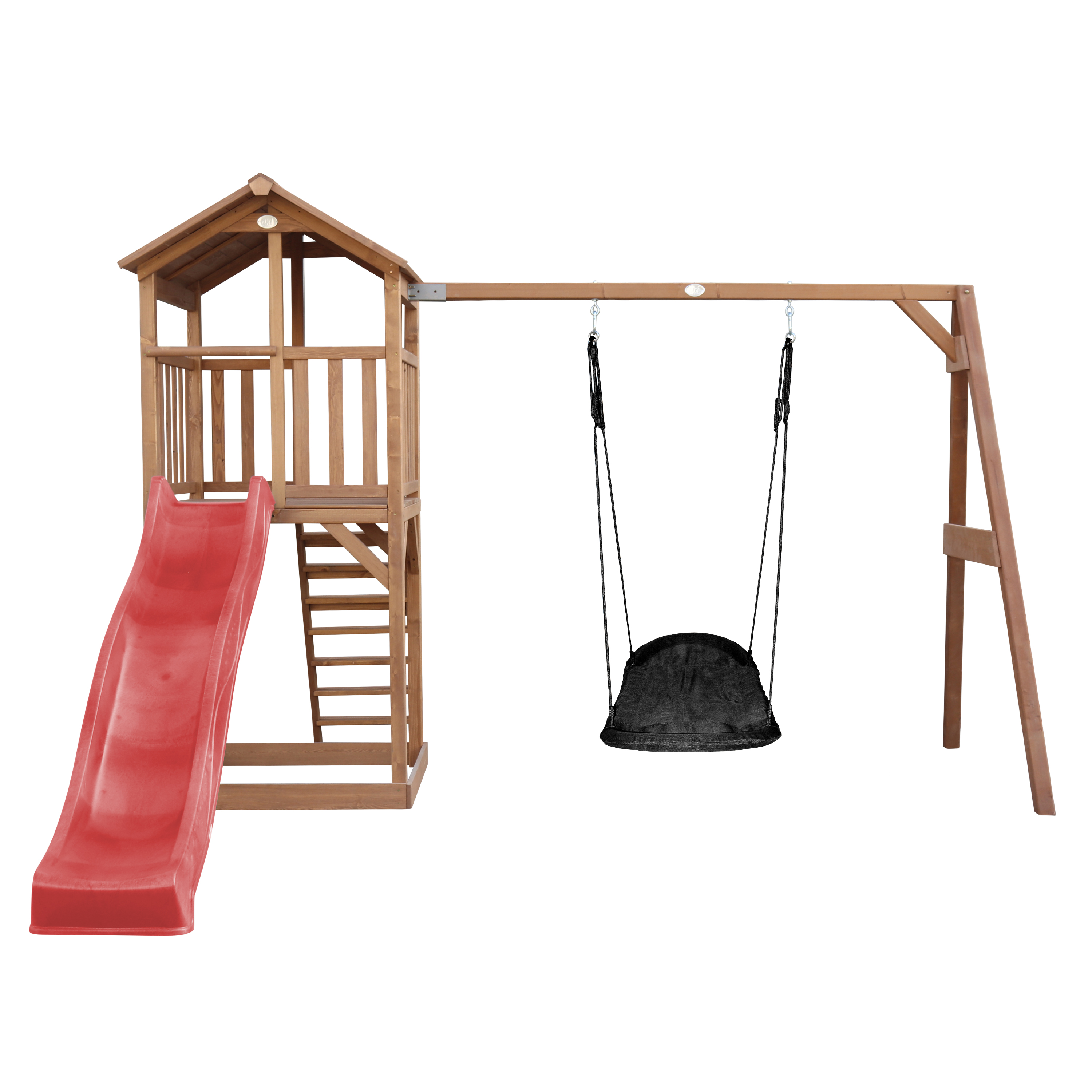 AXI Beach Tower with Roxy Nest Swing Set Brown - Red Slide-8720365061547 AXI Beach Tower with Roxy Nest Swing Set Brown - Red Slide