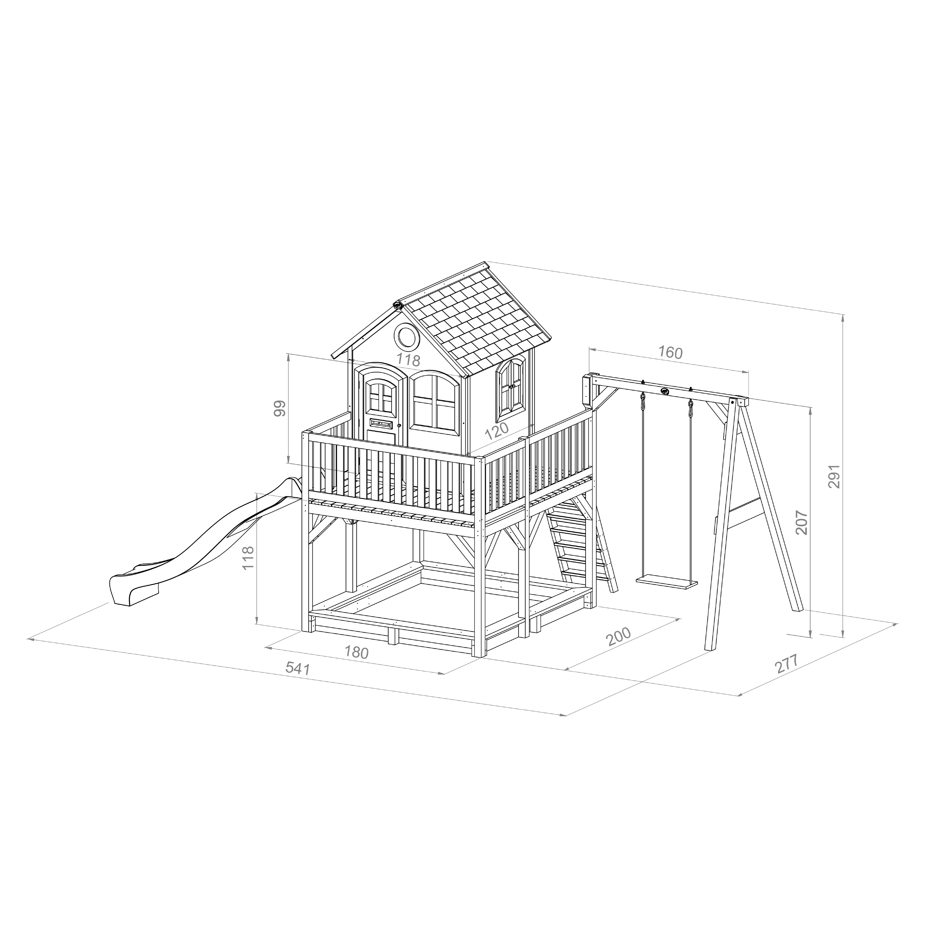AXI Liam Playhouse with Single Swing Set Brown/White - Lime Green Slide