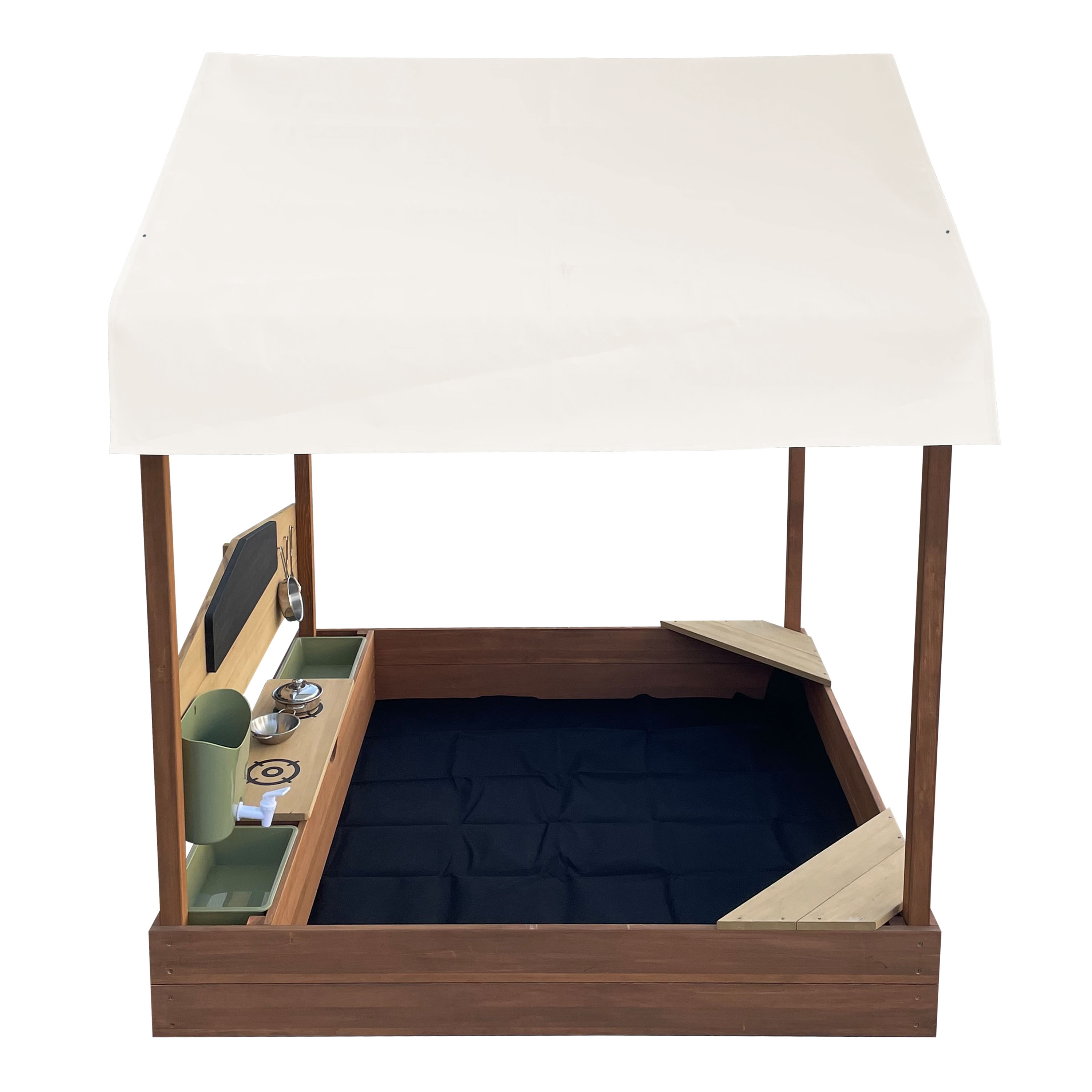 AXI Meli Sandbox & Playhouse with Play Kitchen - 120 x 120 cm - Brown