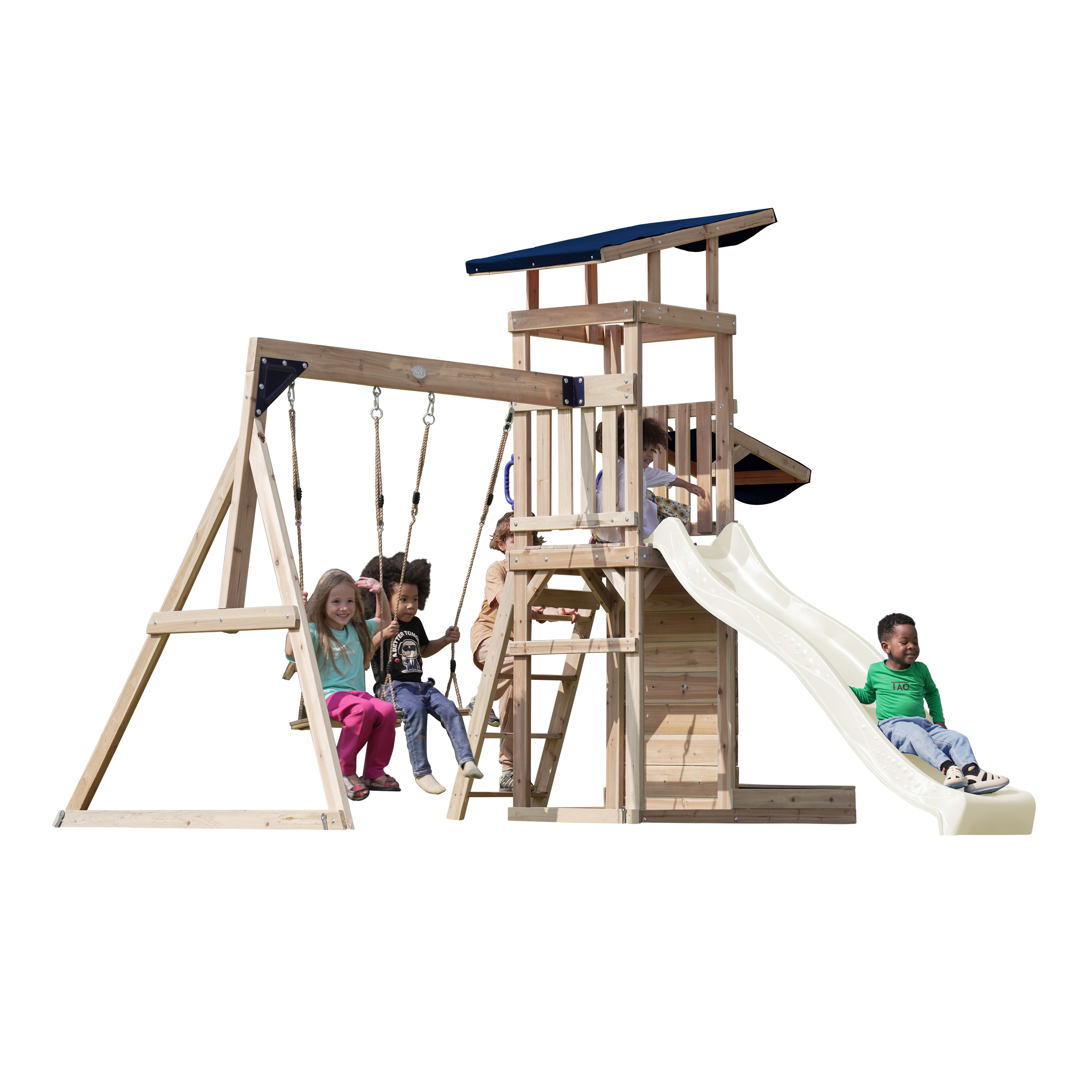AXI Malik Climbing Frame with Double Swing Set - Cream Slide
