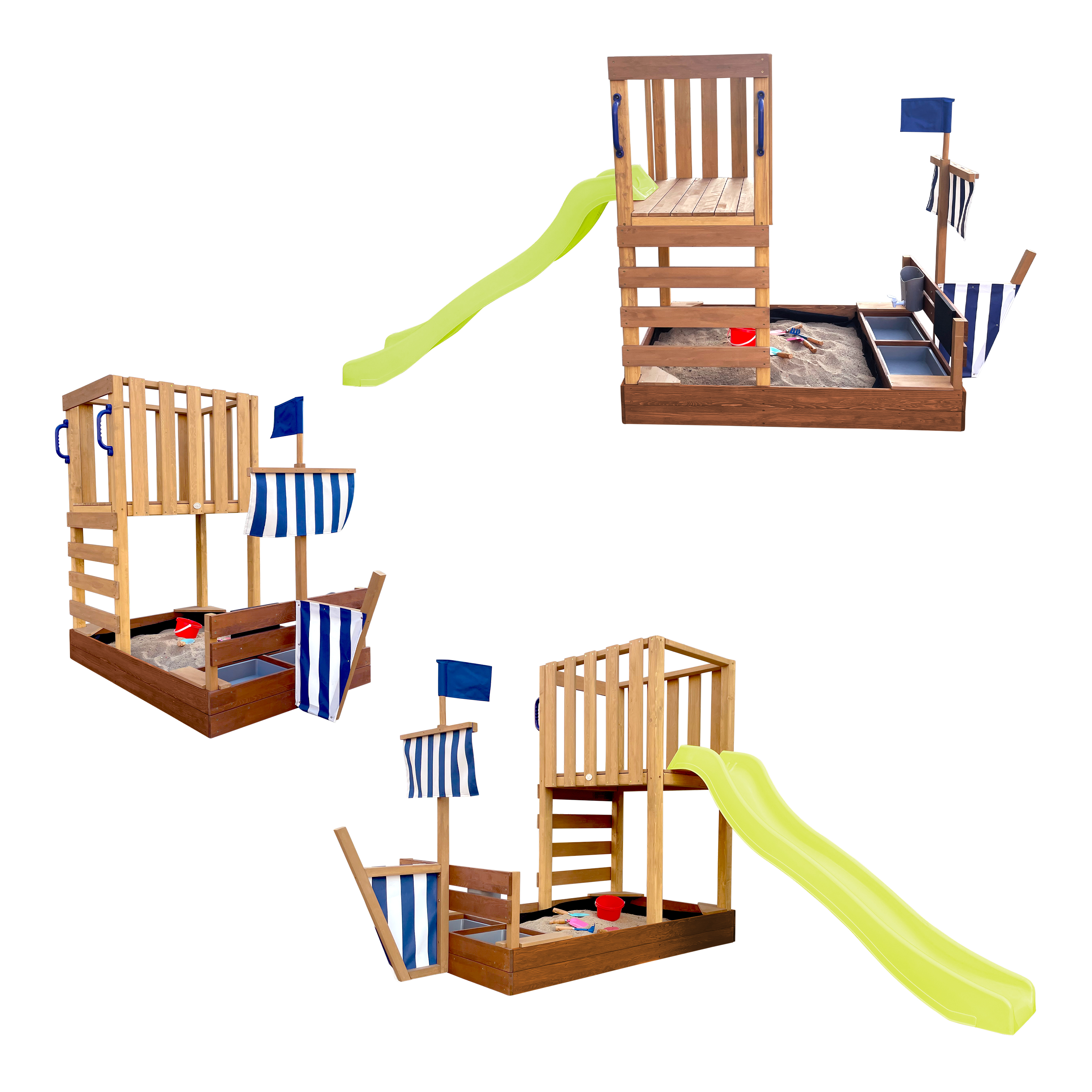 AXI Vicky Climbing Frame with Sandbox. Play Kitchen & Chalkboard – Lime Green Slide