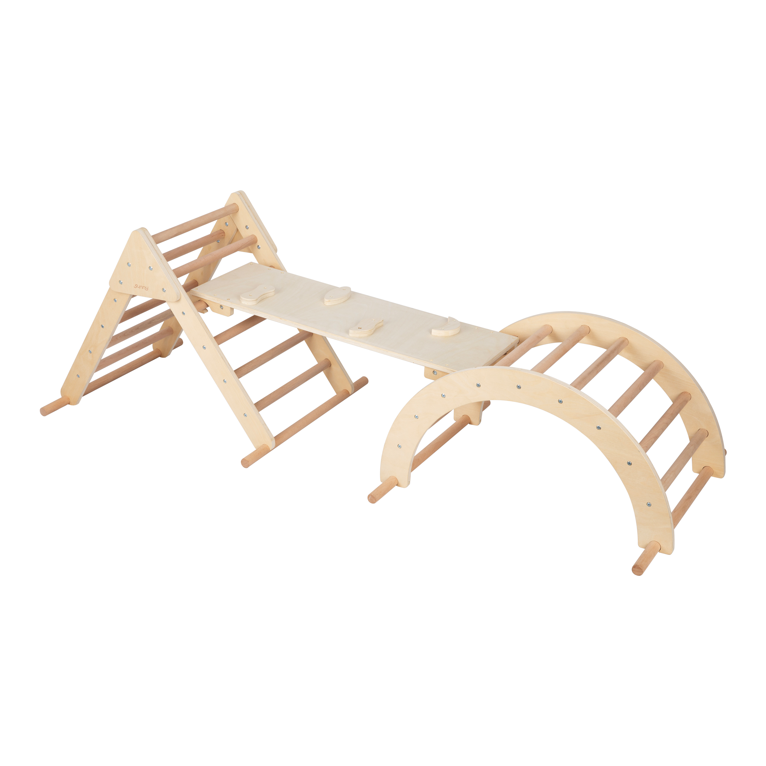 Sunny Charlie 3-in-1 Houten Klimdriehoek met Klimwand en Rocker - Naturel