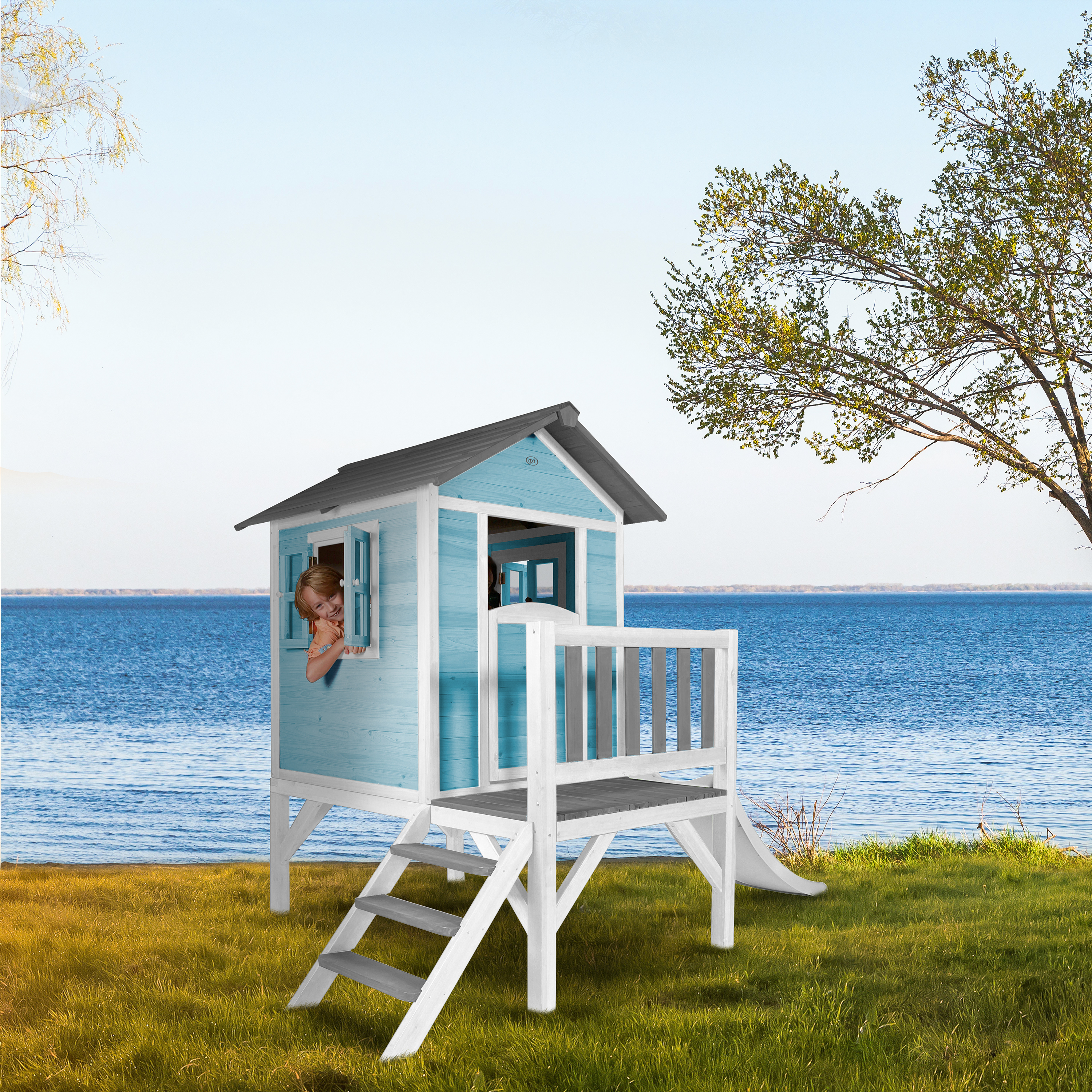 AXI Lodge XL Playhouse Caribbean Blue - White Slide