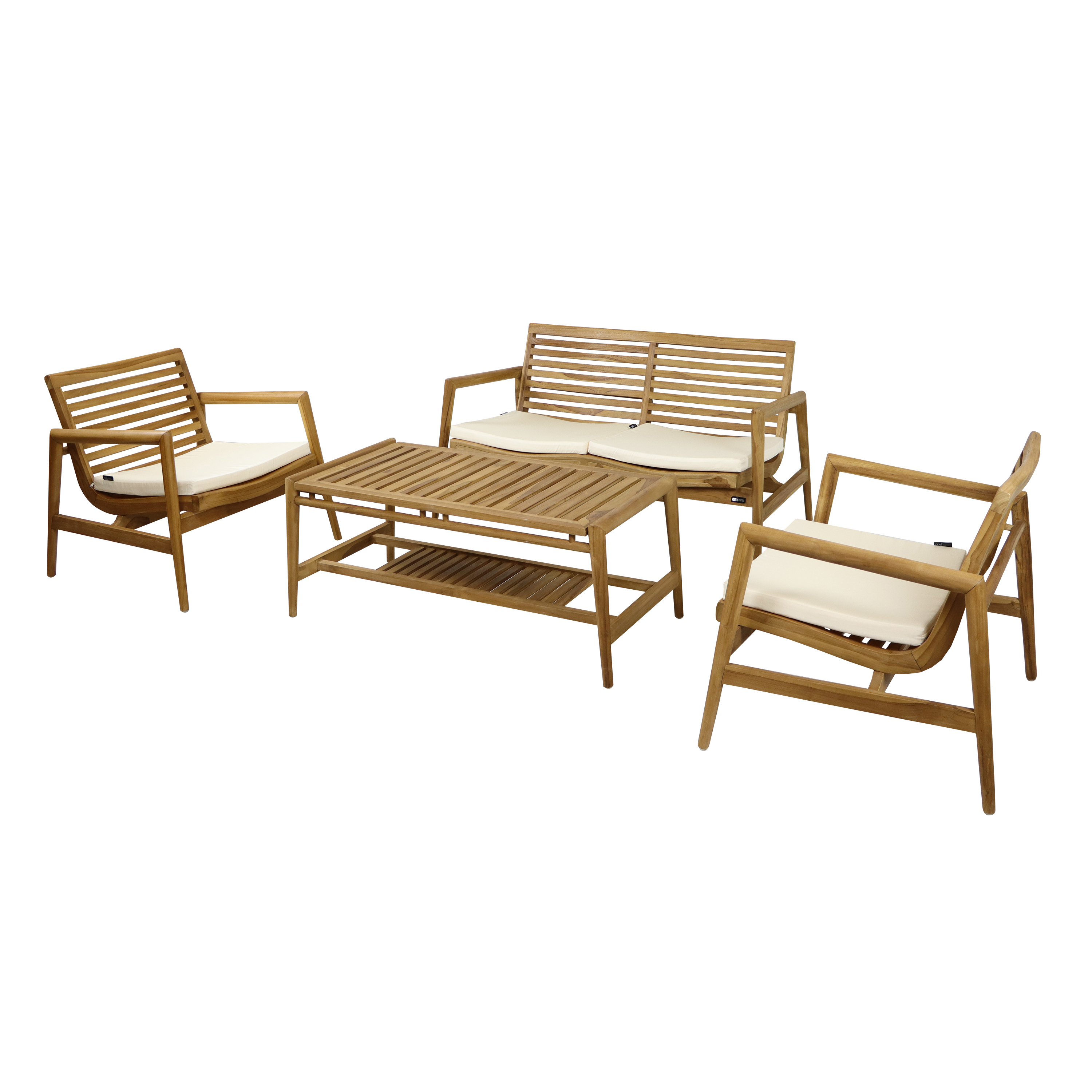 AXI June Loungeset 4-delig met bank, tafel en 2 stoelen Teak/crème