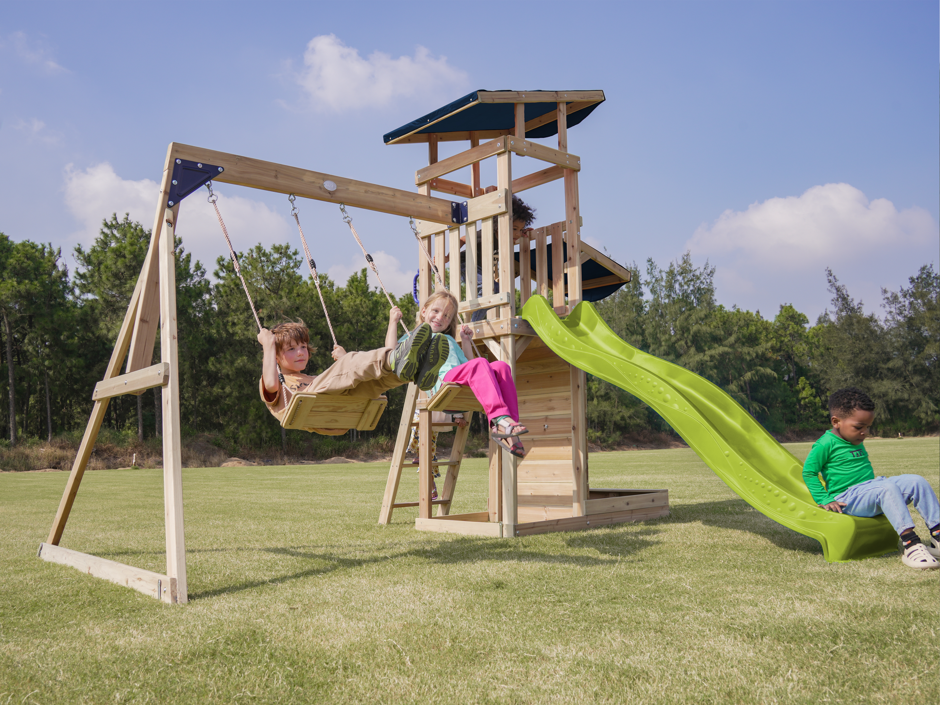AXI Malik Climbing Frame with Double Swing Set - Lime Green Slide