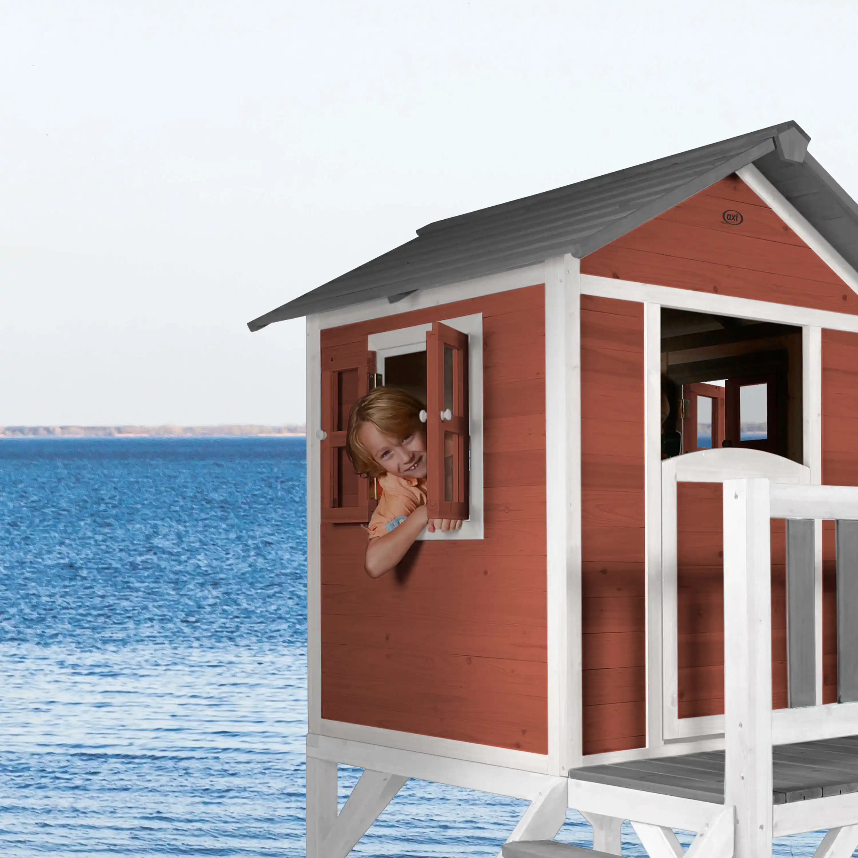 AXI Lodge XL Speelhuis Scandinavisch Rood - Paarse Glijbaan