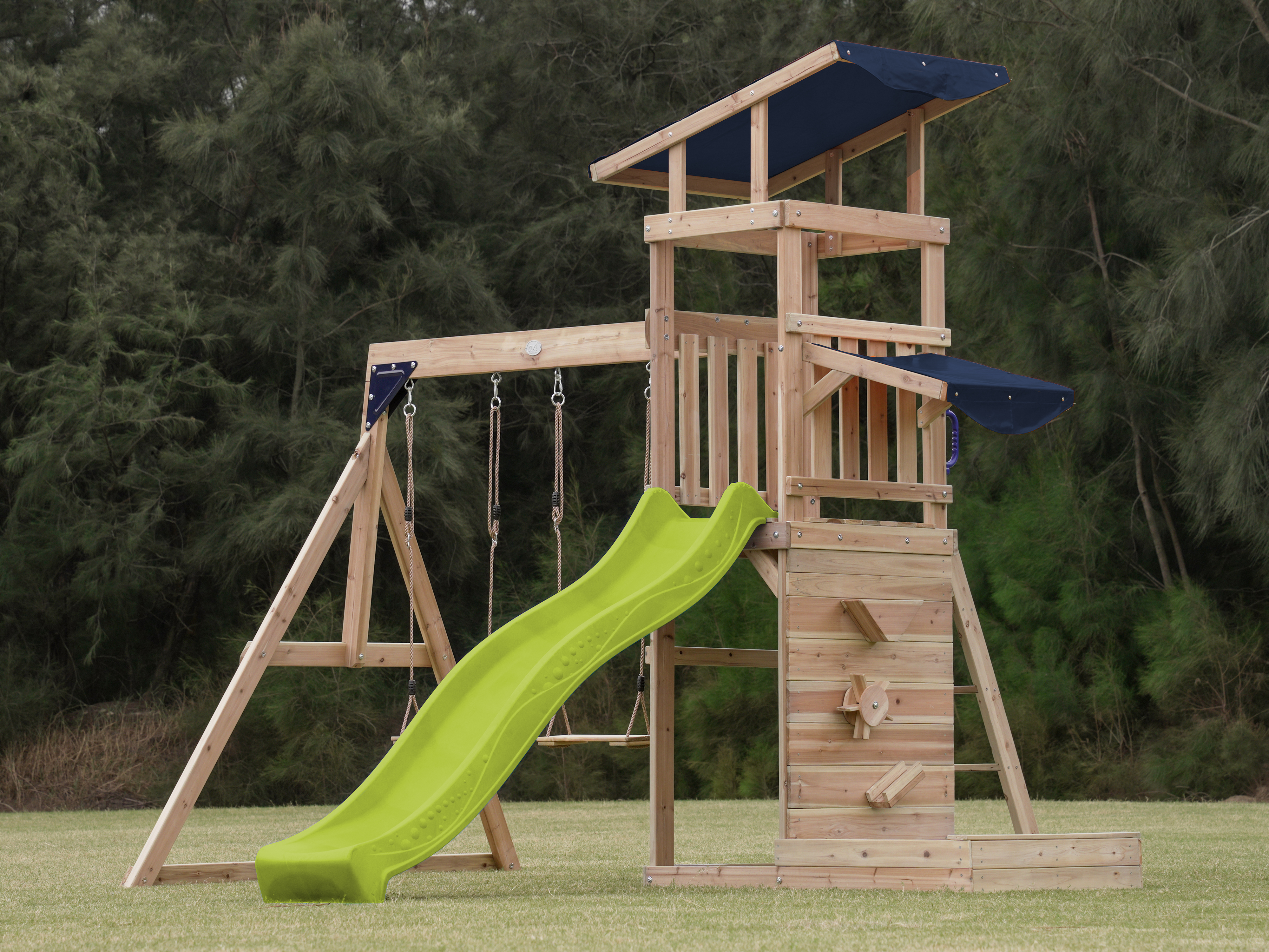 AXI Malik Play Set with Double Swing Brown - Lime green Slide 