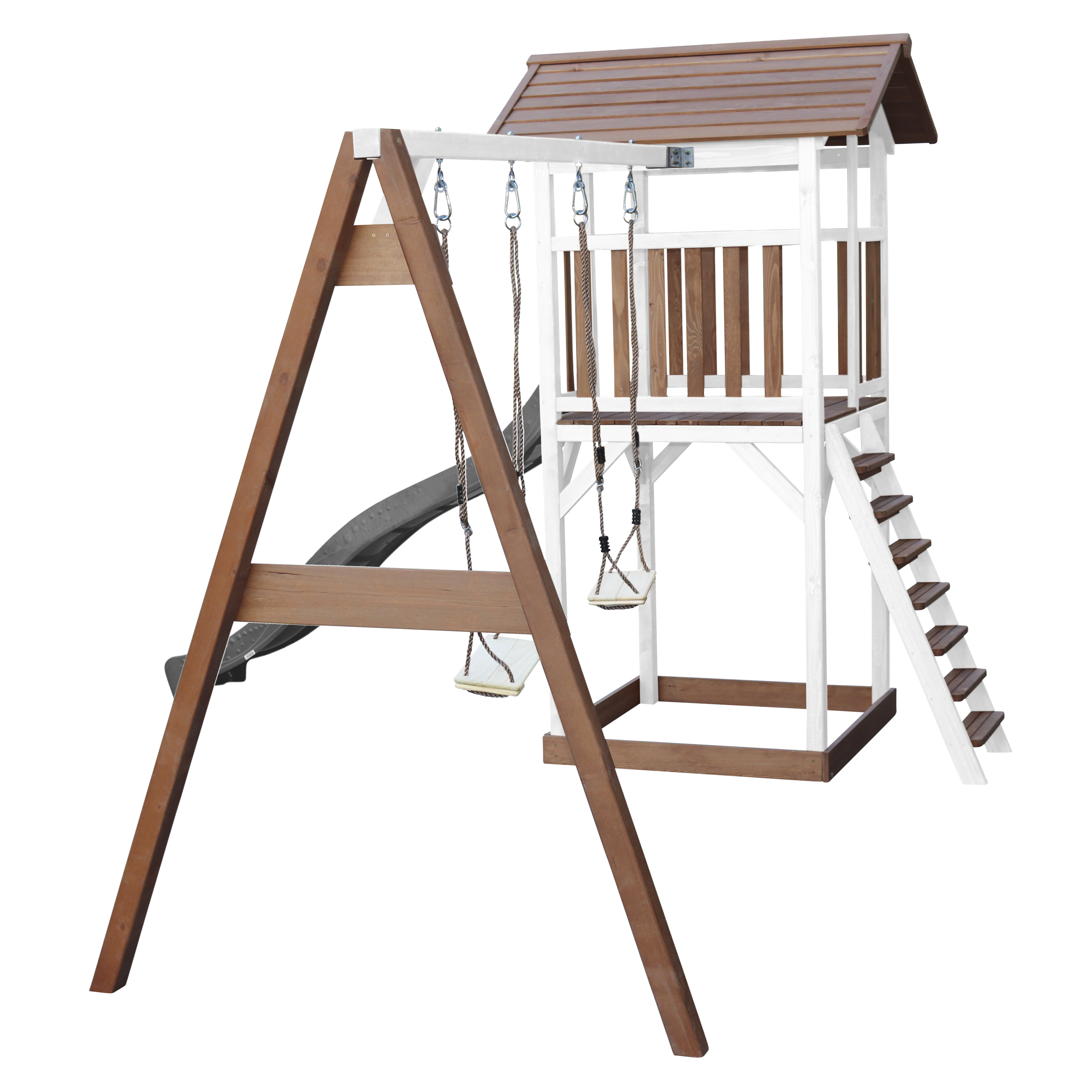 AXI Beach Tower with Double Swing Set Brown/White - Grey Slide-8717973939306 AXI Beach Tower with Double Swing Set Brown/White - Grey Slide
