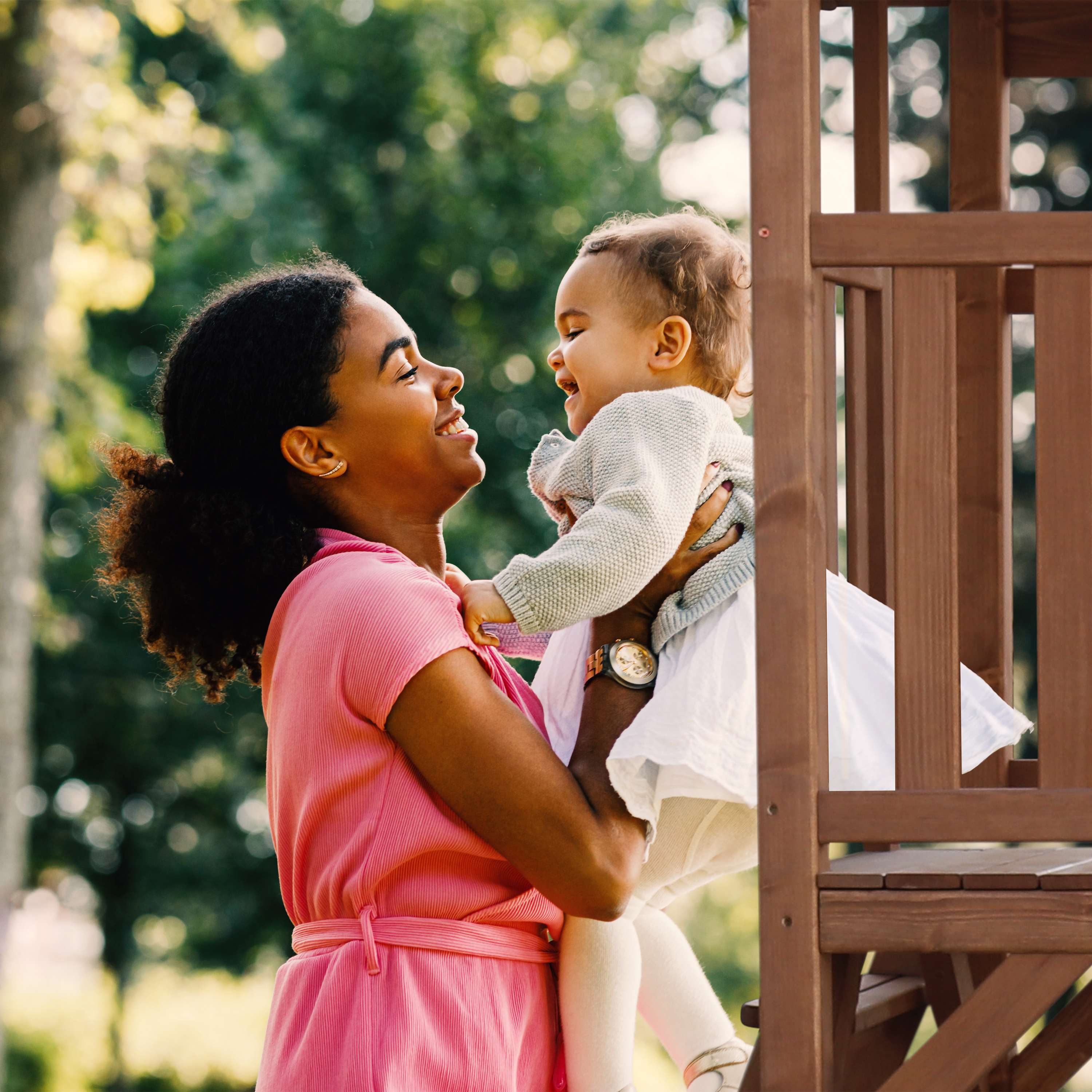 AXI Beach Tower with Summer Nest Swing Set Brown - White Slide