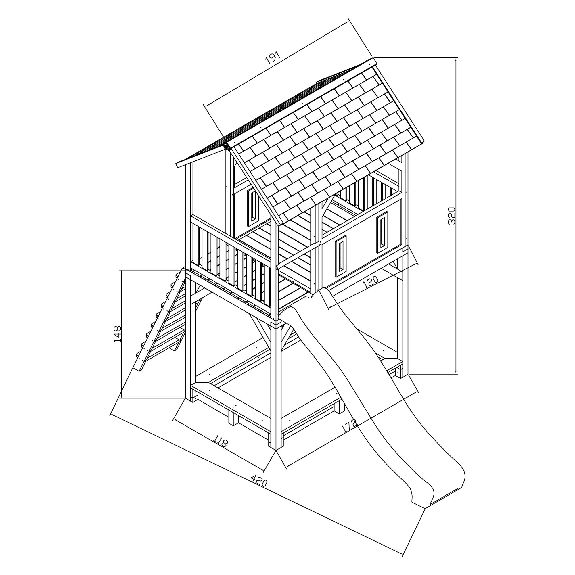 maattekening AXI Dory Speeltoren Bruin/groen - Groene Glijbaan