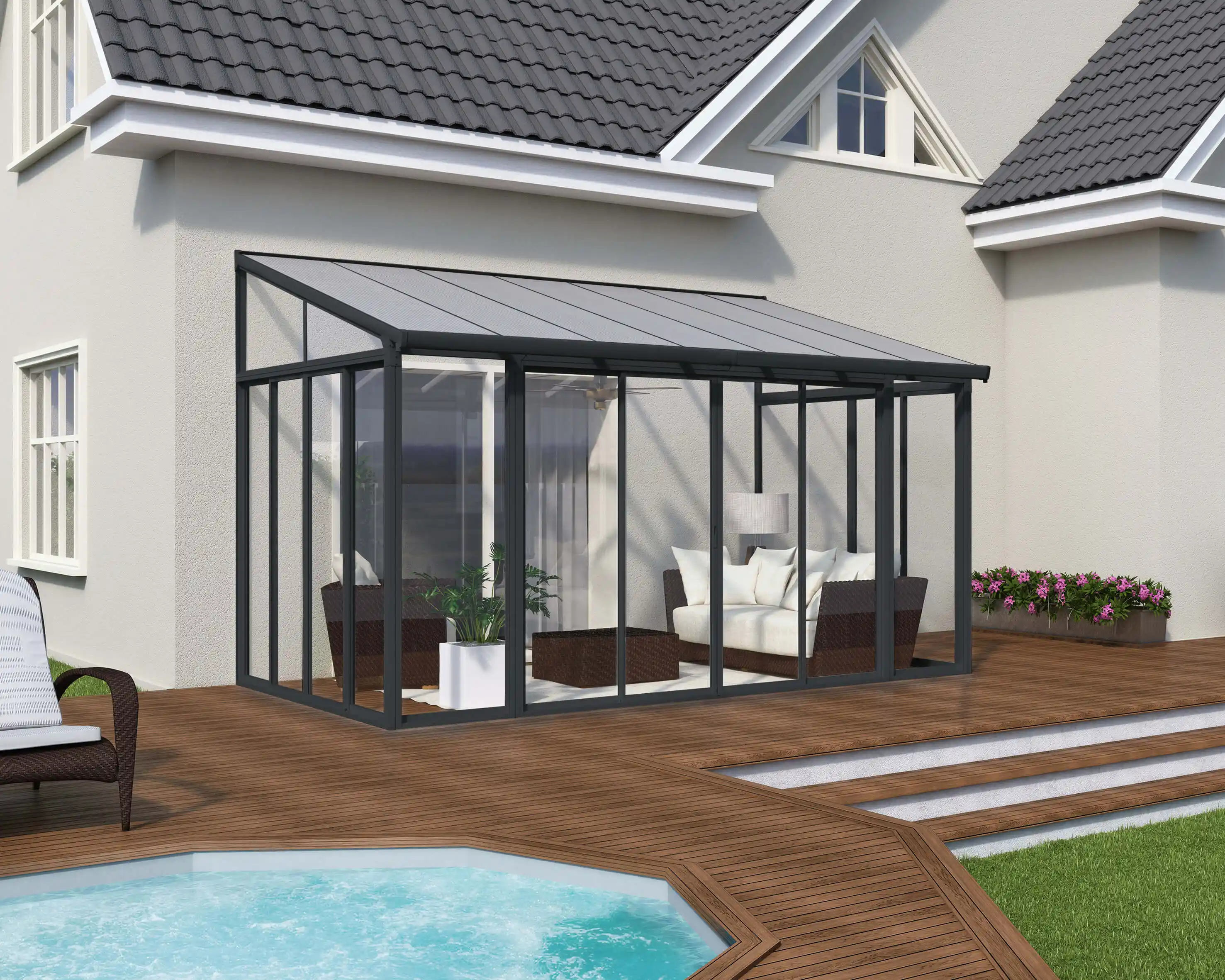 Canopia SanRemo Serre 425X294 cm veranda. en Solarium Donkergrijs Helder-7290108132588 Canopia SanRemo Serre 425X294 cm veranda. en Solarium Donkergrijs Helder