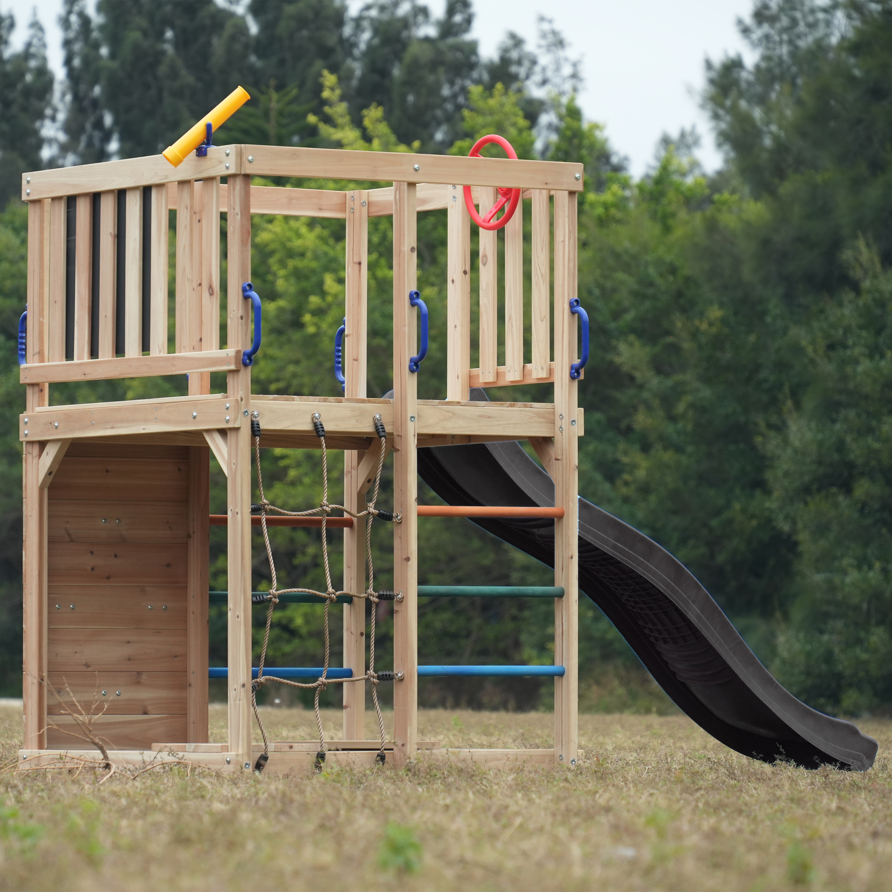 AXI Sam Climbing Frame with Climbing Wall, Climbing Net and Monkey Bars – Grey Slide