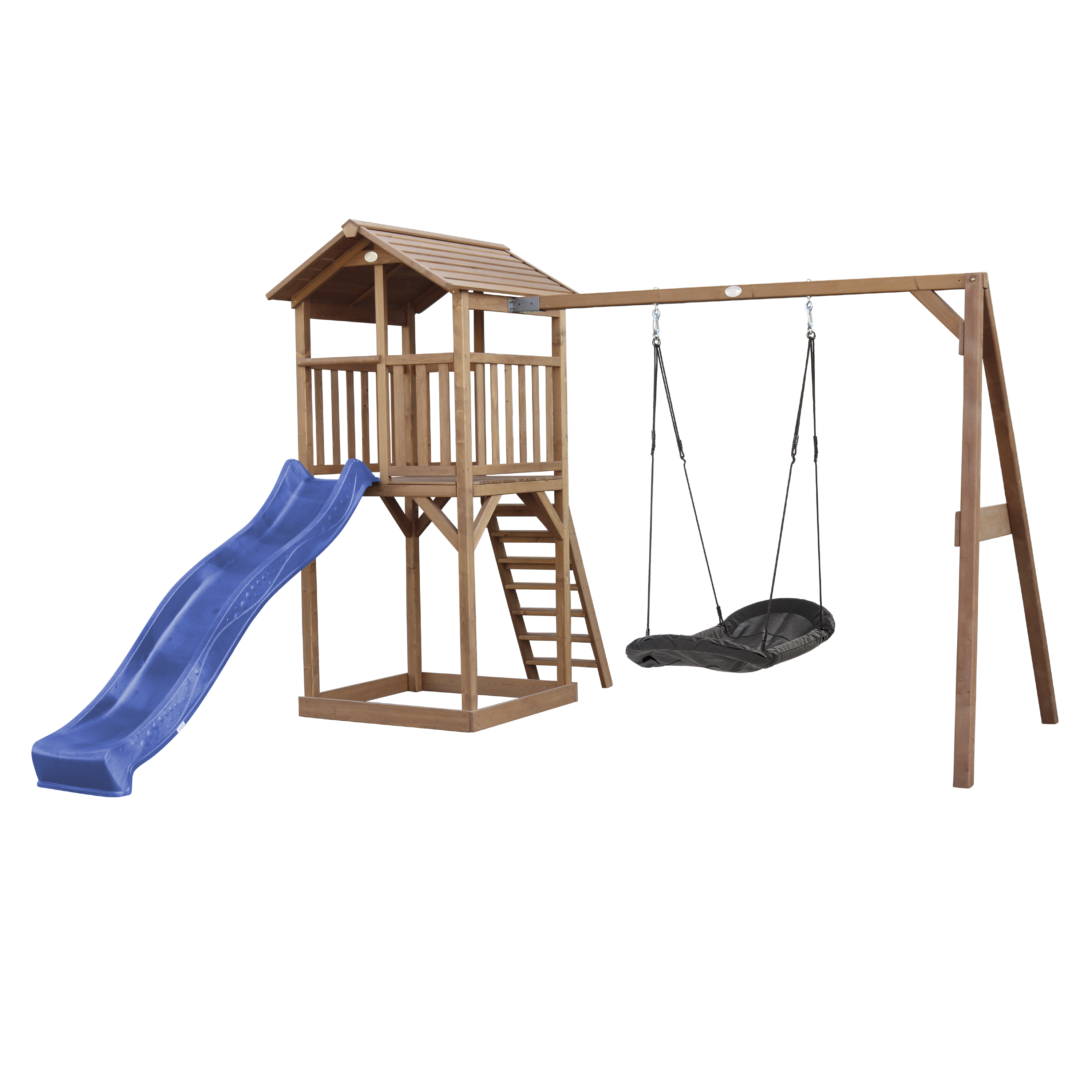 AXI Beach Tower with Roxy Nest Swing Set Brown - Blue Slide