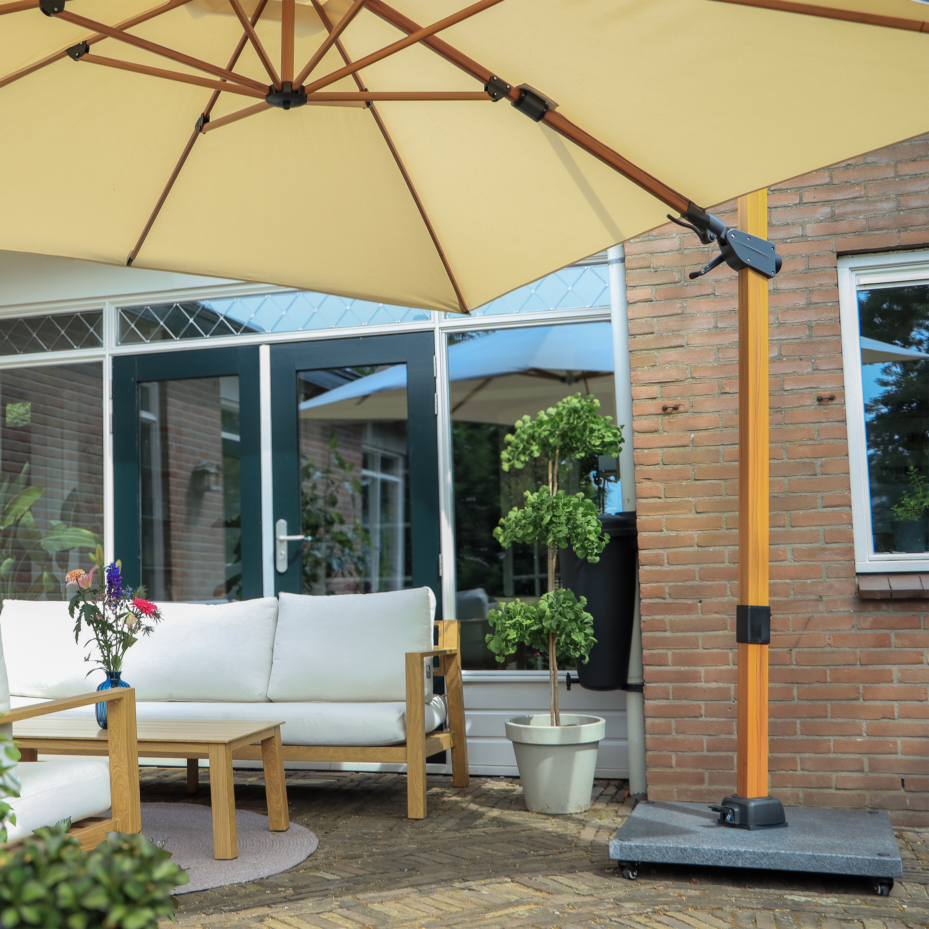 AXI Apollo Premium Cantilever Parasol 300x300cm incl. granite base with wheels Anthracite/Beige – Complete set