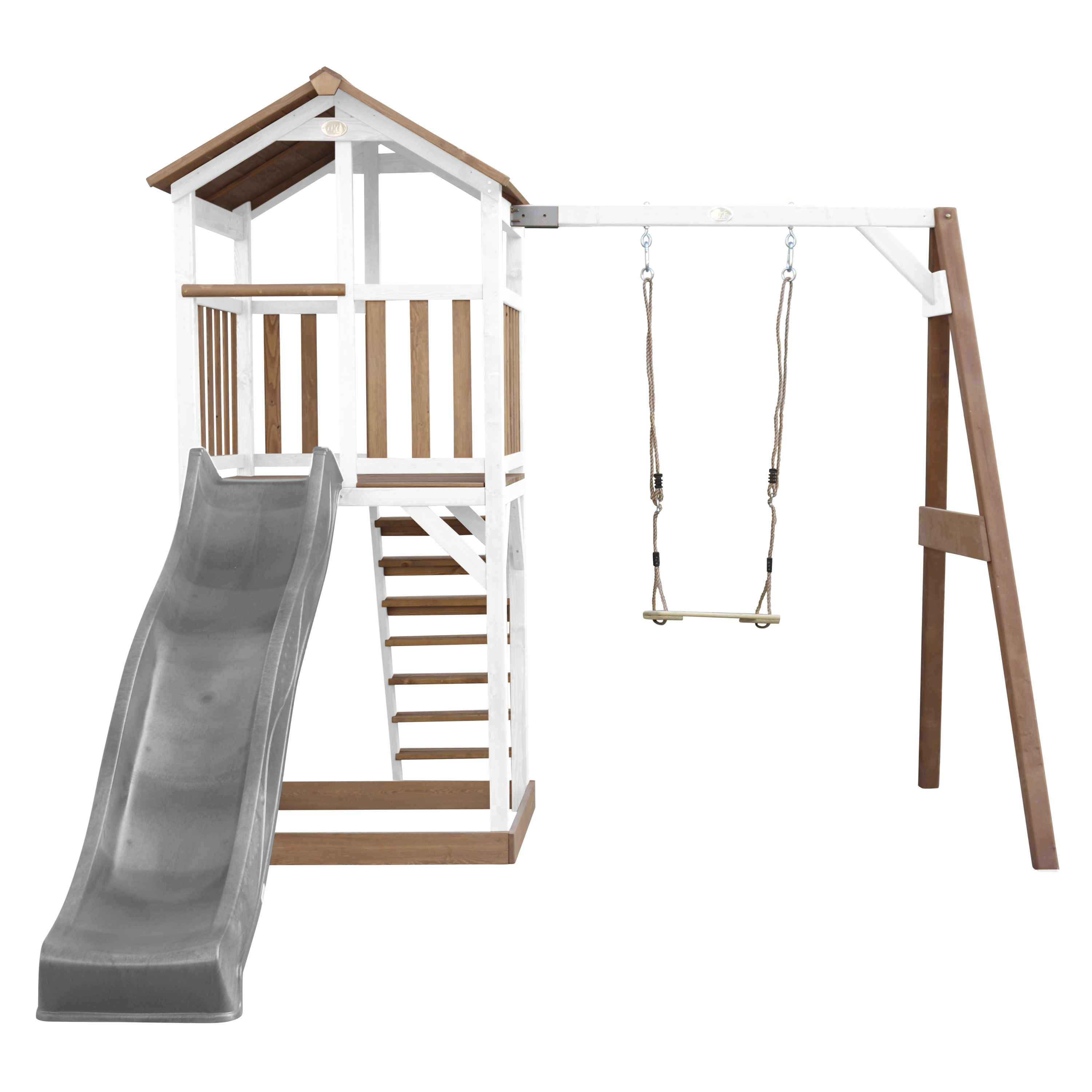 AXI Beach Tower with Single Swing Set Brown/White - Grey Slide-8717973939290 AXI Beach Tower with Single Swing Set Brown/White - Grey Slide
