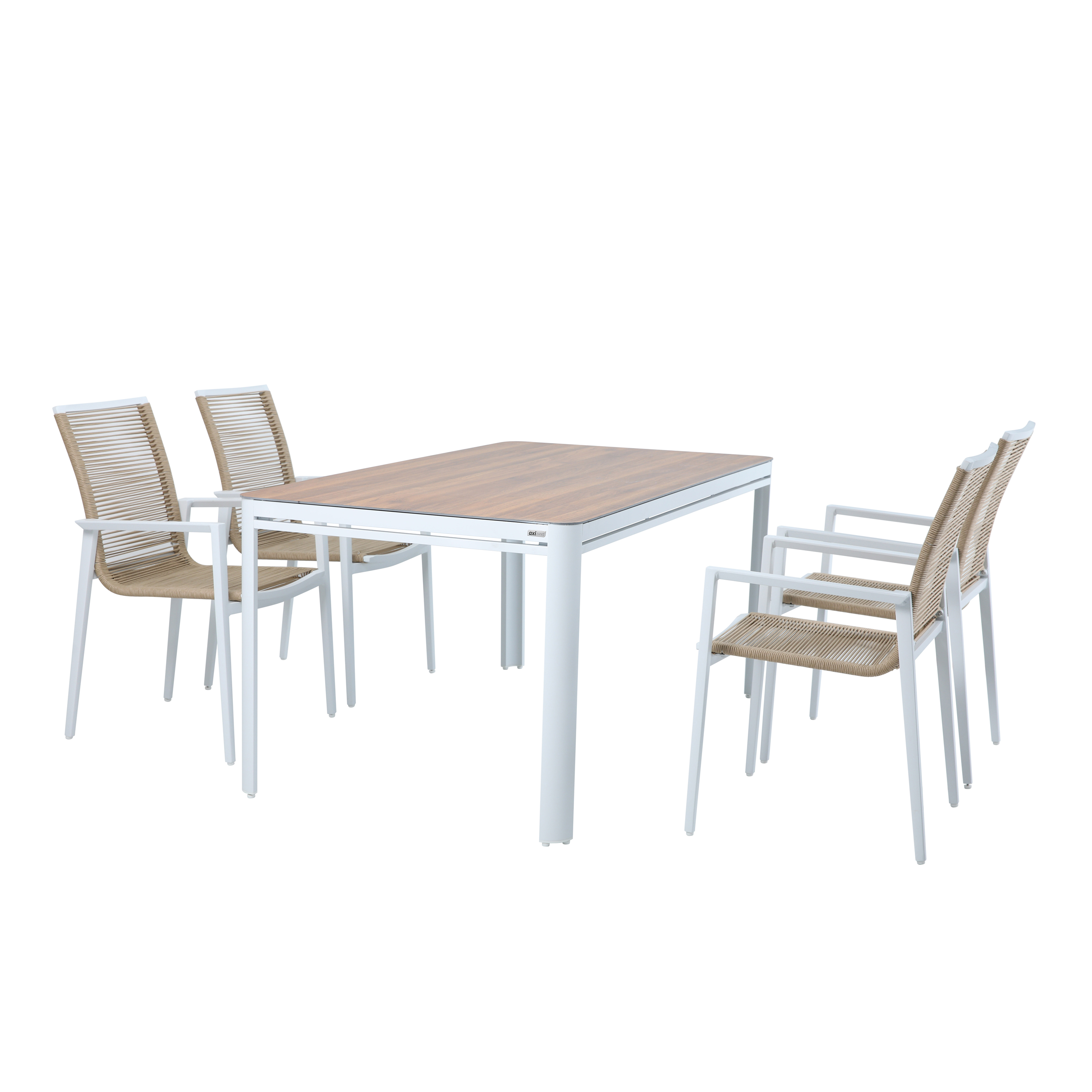AXI Zora Gartenset mit 4 Stühlen Weiß mit Holzoptik PSPC