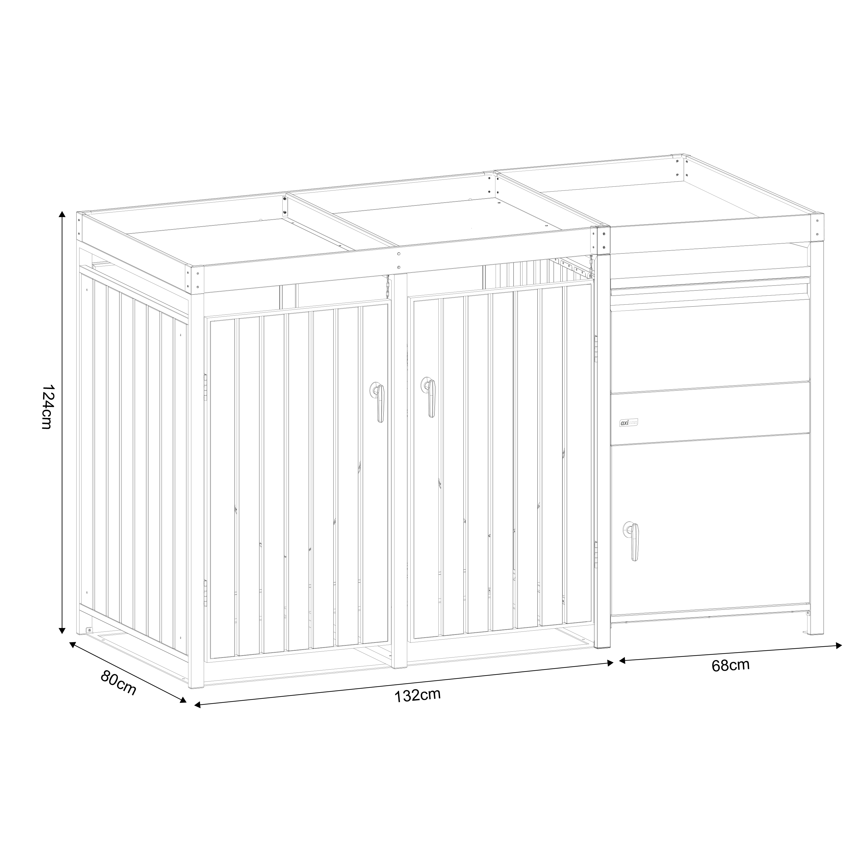 AXI Leon Bin Storage with Louis Parcel Postbox Anthracite/Wood Look – 2 Garbage Bins