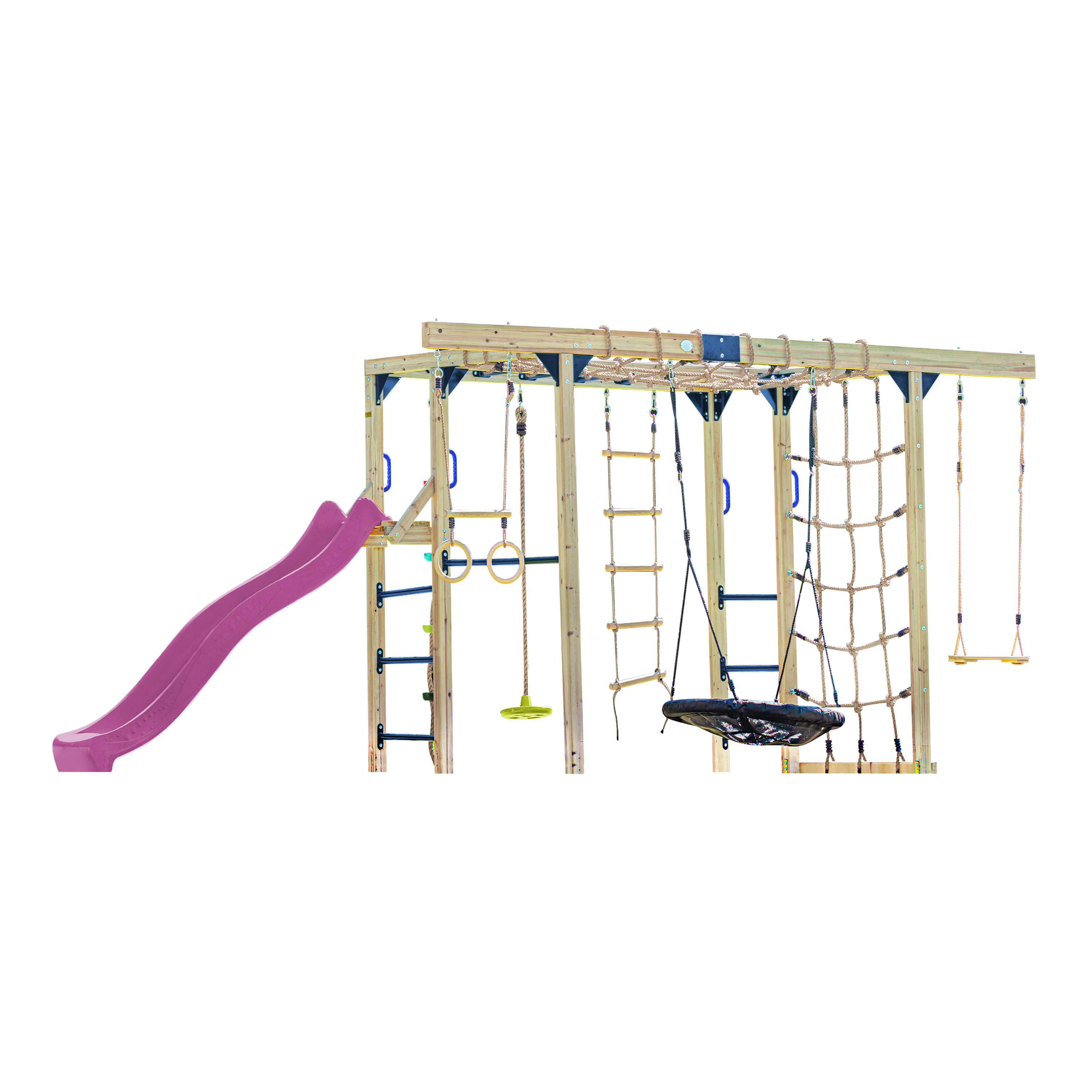 AXI Boris Wooden Playcentre with Swings, Trapeze, Climbing Nets and Monkey Bars – Purple Slide