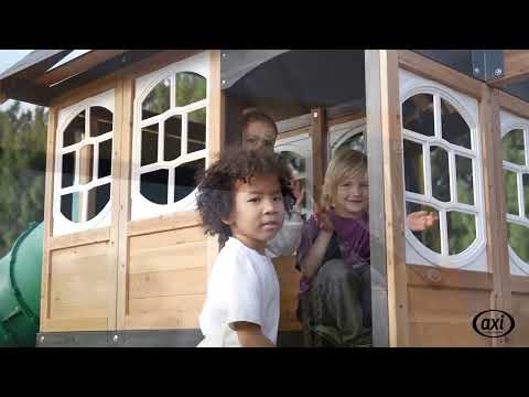 AXI Noud Speeltoestel met Speelhuis, Schommels, Trapeze, Klimwand – Pastel Groene Glijbaan en Buisglijbaan